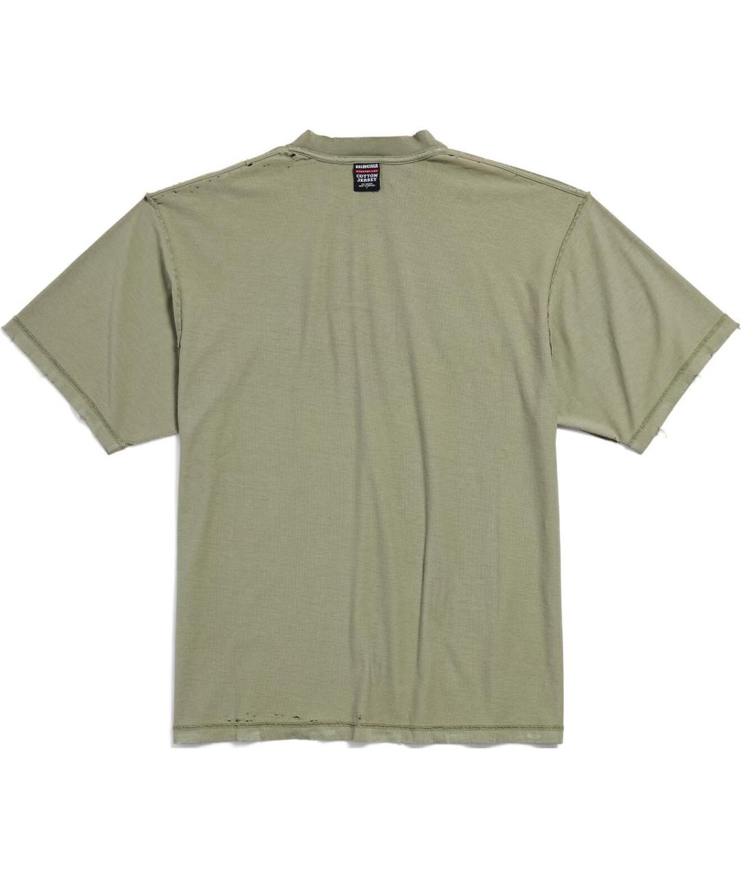 BALENCIAGA Хаки хлопковая футболка, фото 2