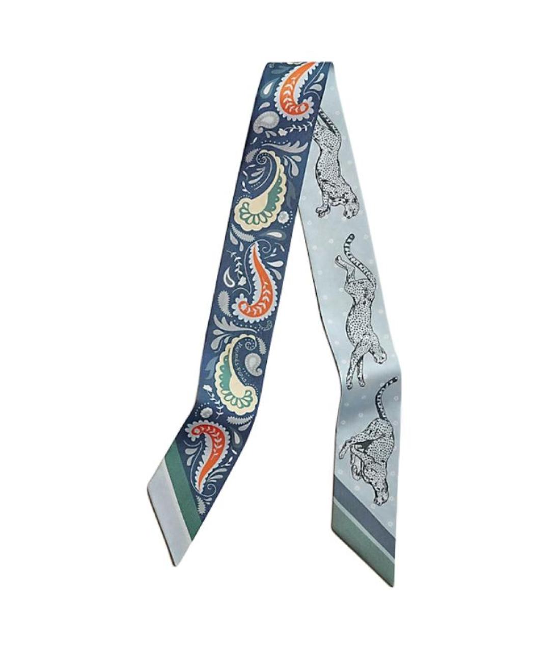 HERMES Голубой шелковый шарф, фото 1