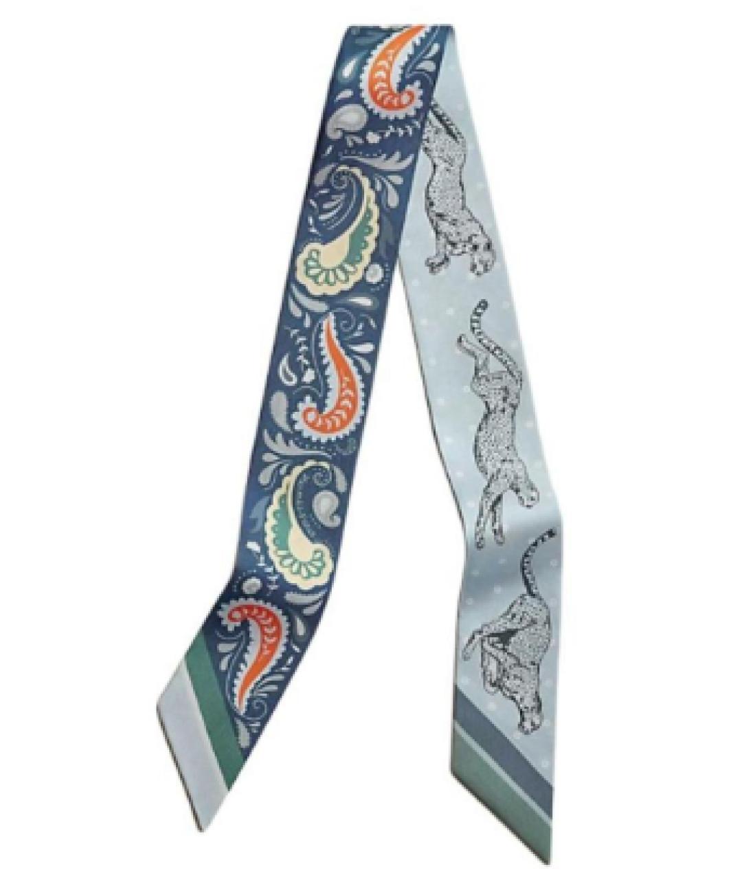 HERMES Голубой шелковый шарф, фото 2