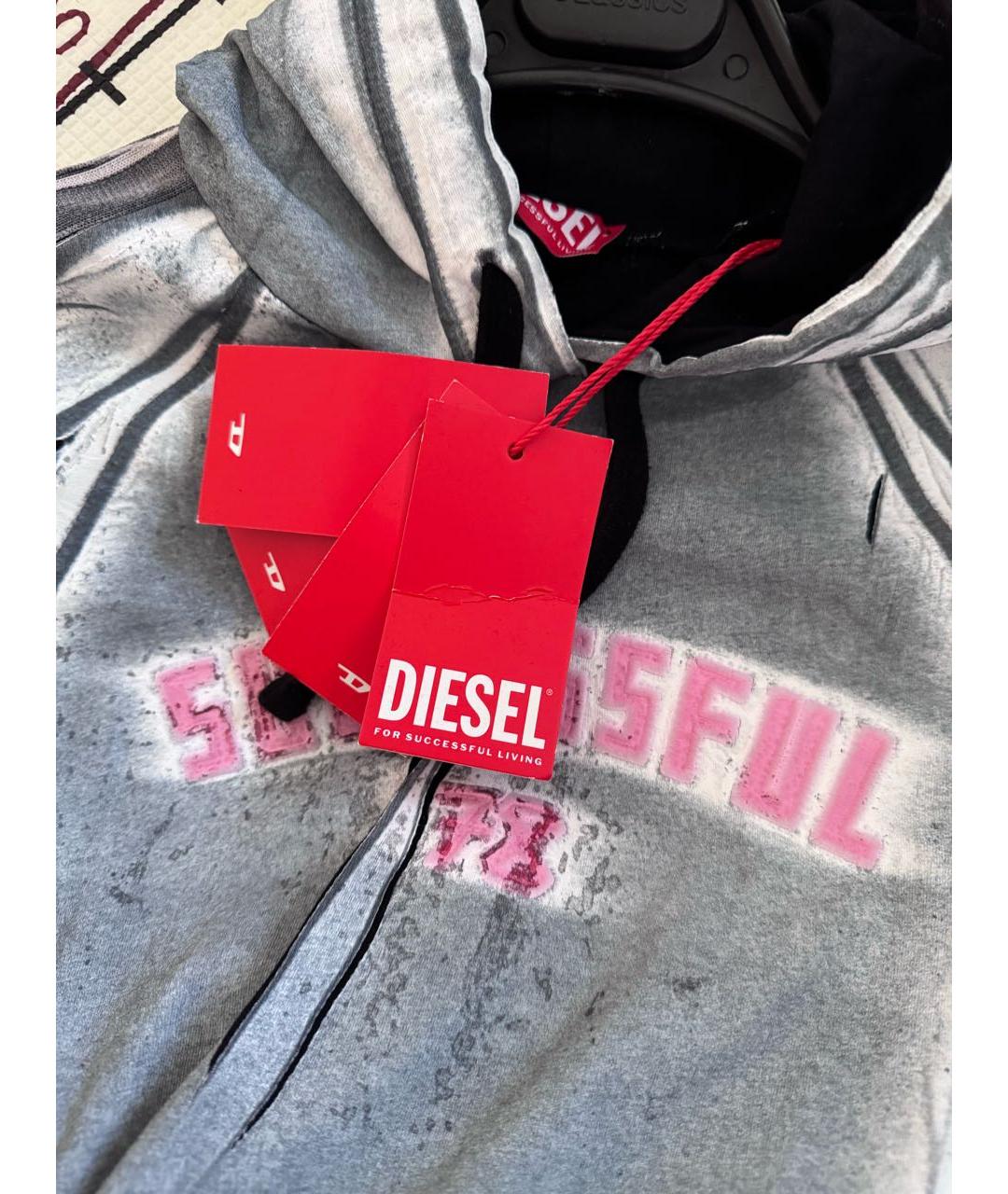 DIESEL Серое хлопко-эластановое повседневное платье, фото 4