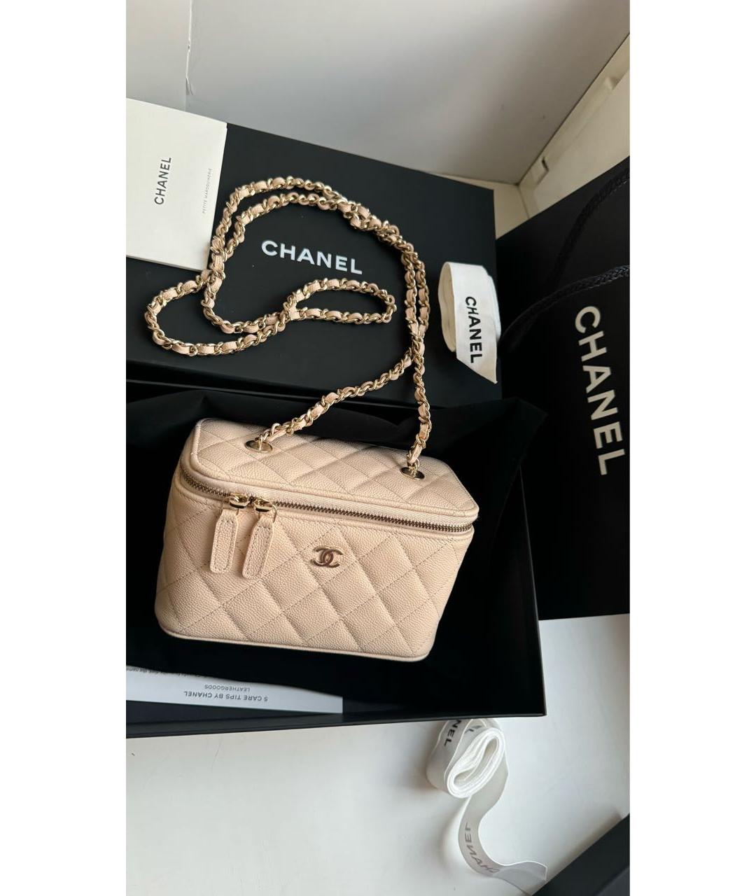 CHANEL Бежевая кожаная сумка через плечо, фото 3