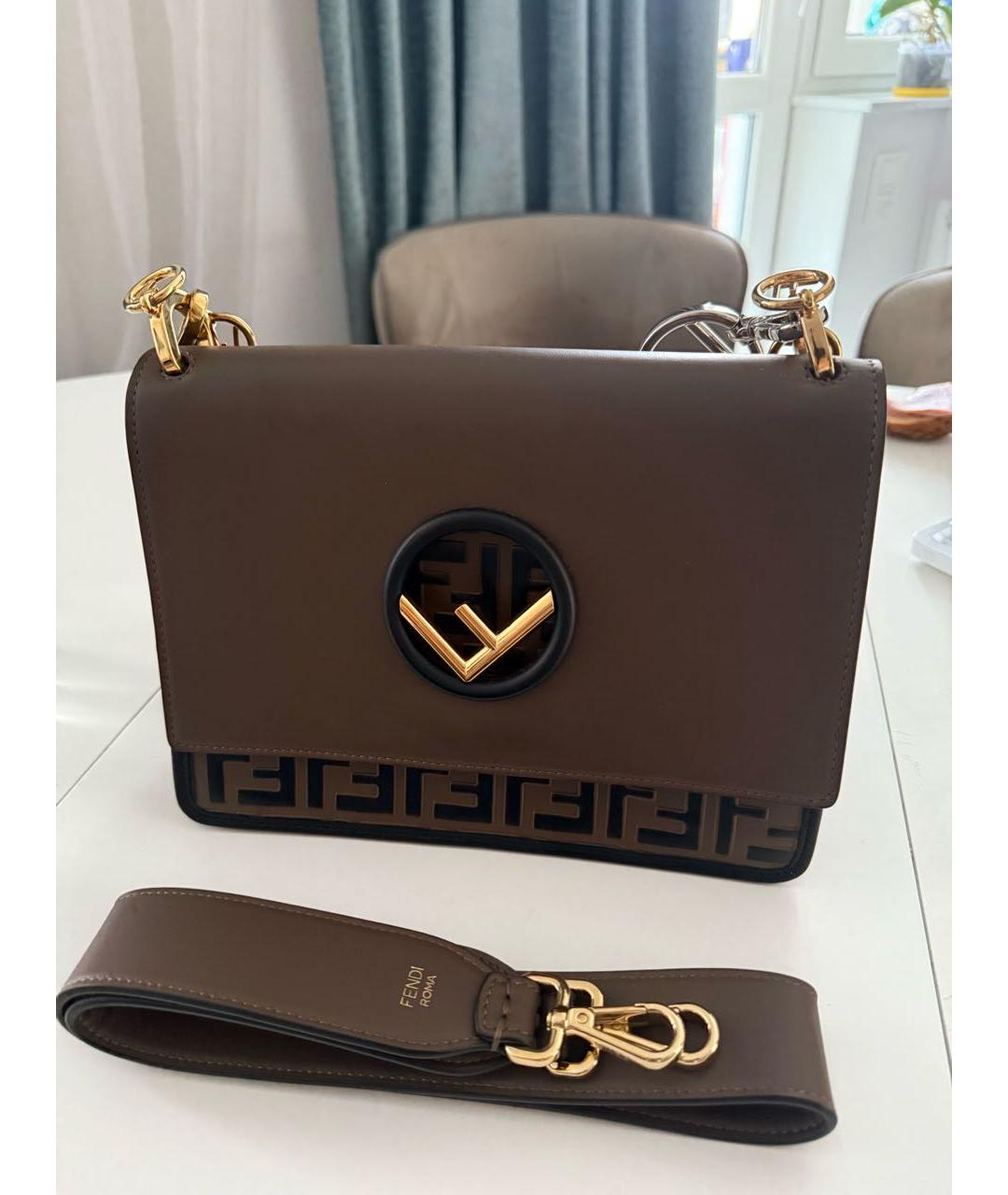 FENDI Коричневая кожаная сумка через плечо, фото 5