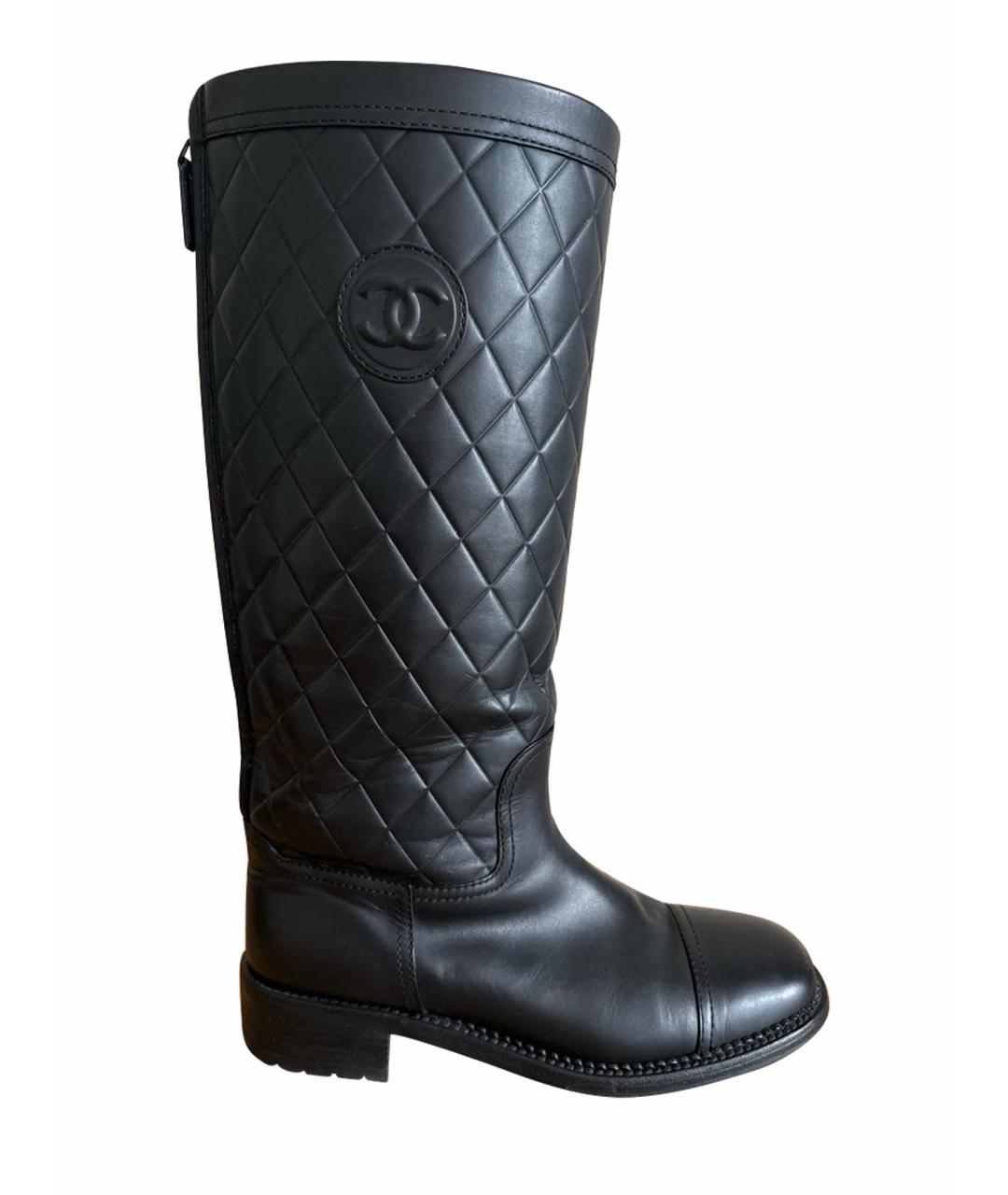 CHANEL Черные кожаные сапоги, фото 1