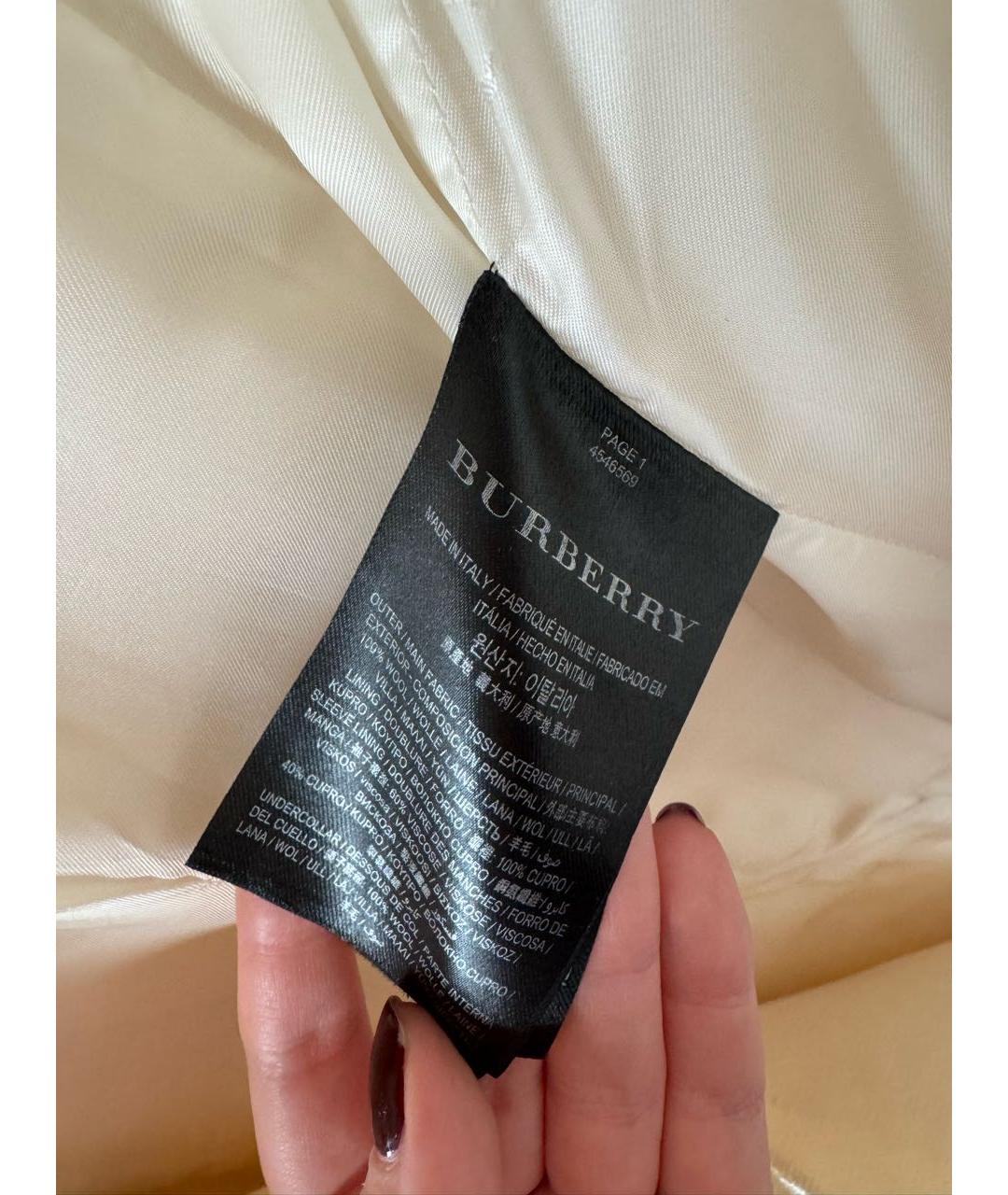 BURBERRY Белое шерстяное пальто, фото 5