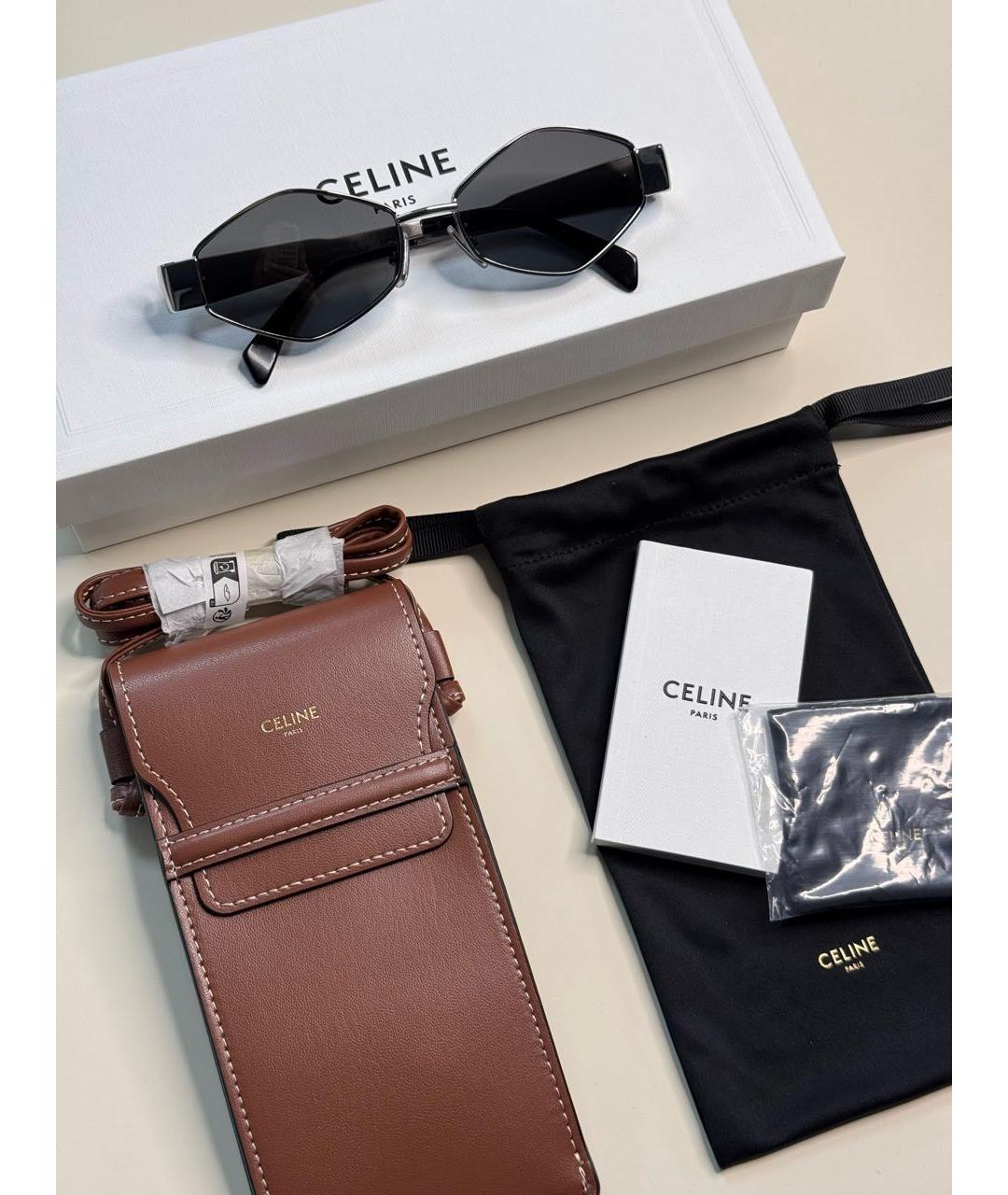 CELINE Серебряные металлические солнцезащитные очки, фото 2