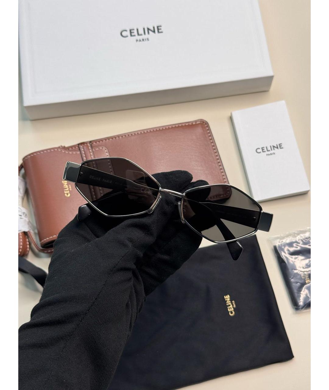 CELINE Серебряные металлические солнцезащитные очки, фото 5