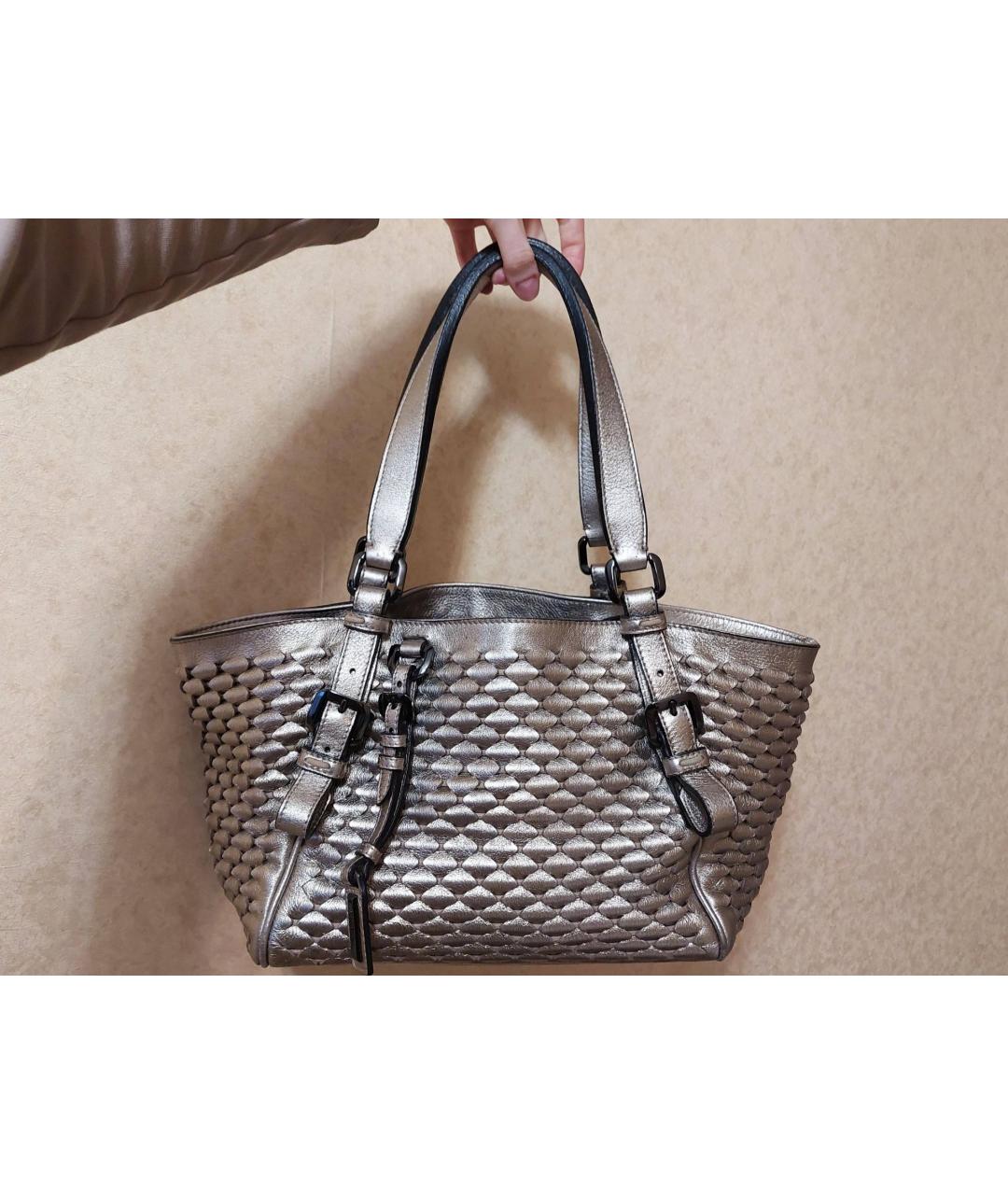 BURBERRY Серебряная кожаная сумка тоут, фото 9
