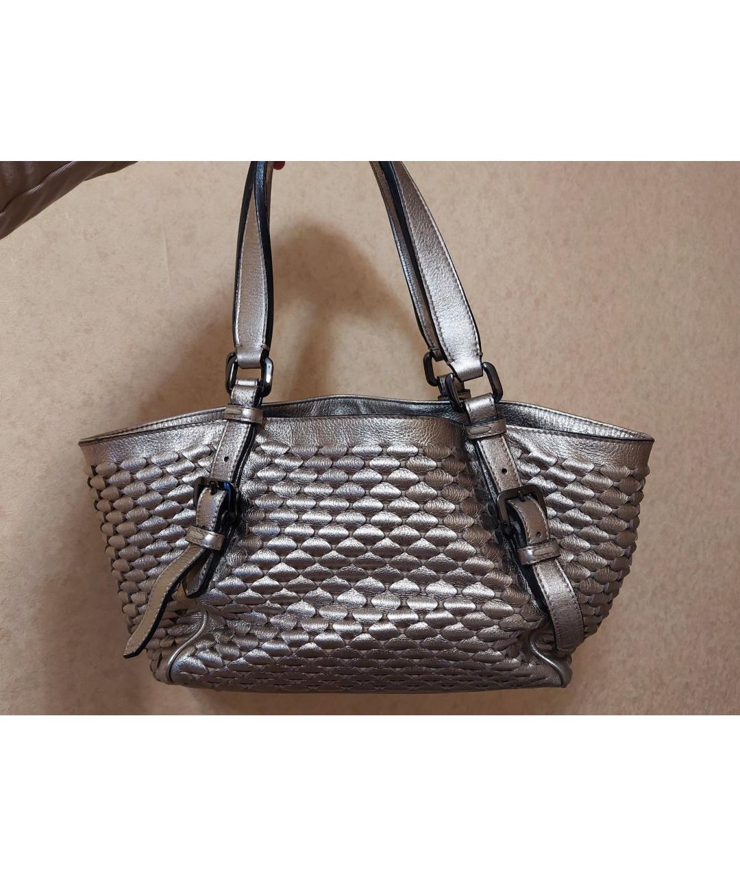 BURBERRY Серебряная кожаная сумка тоут, фото 6