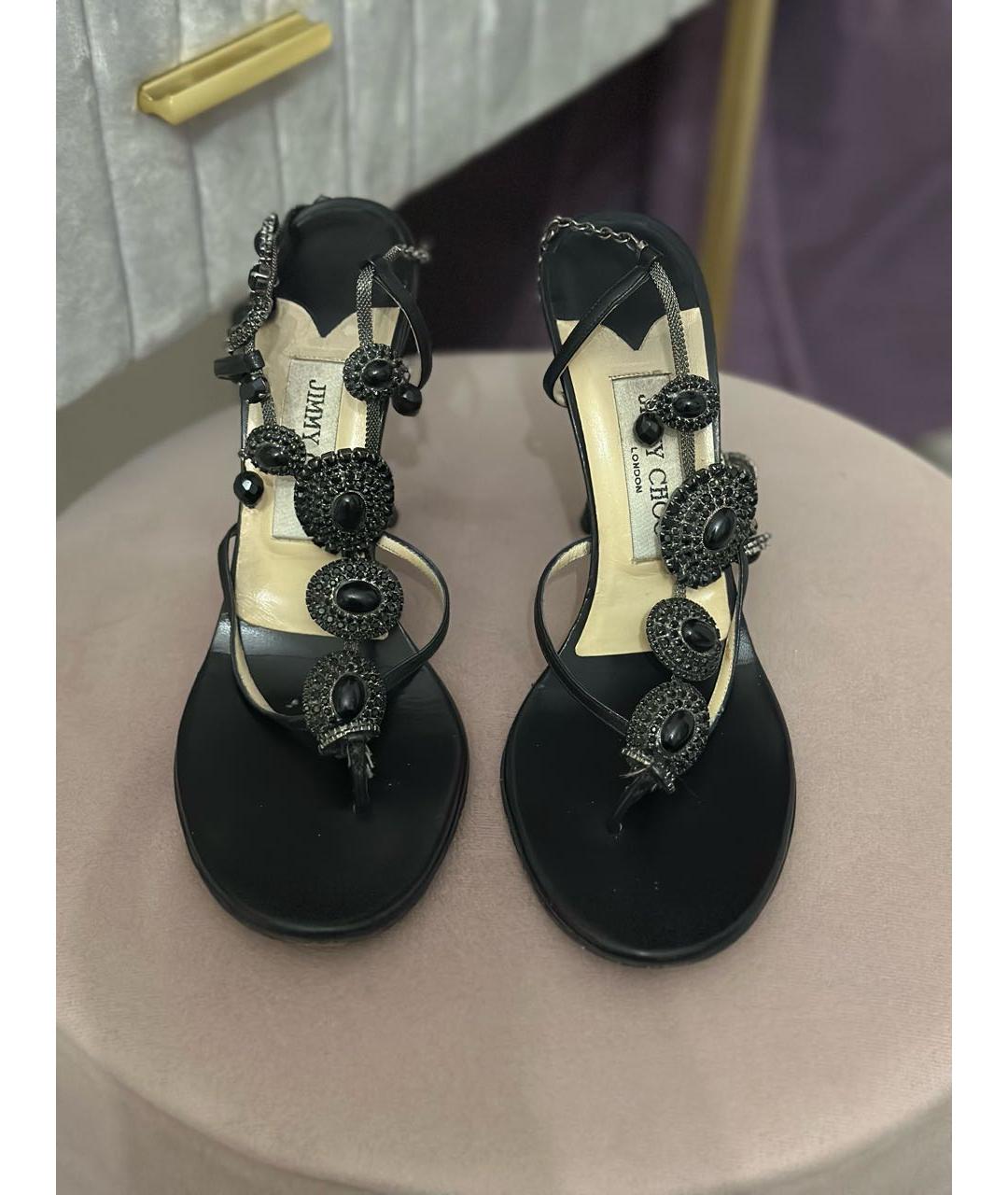 JIMMY CHOO Черные кожаные босоножки, фото 4