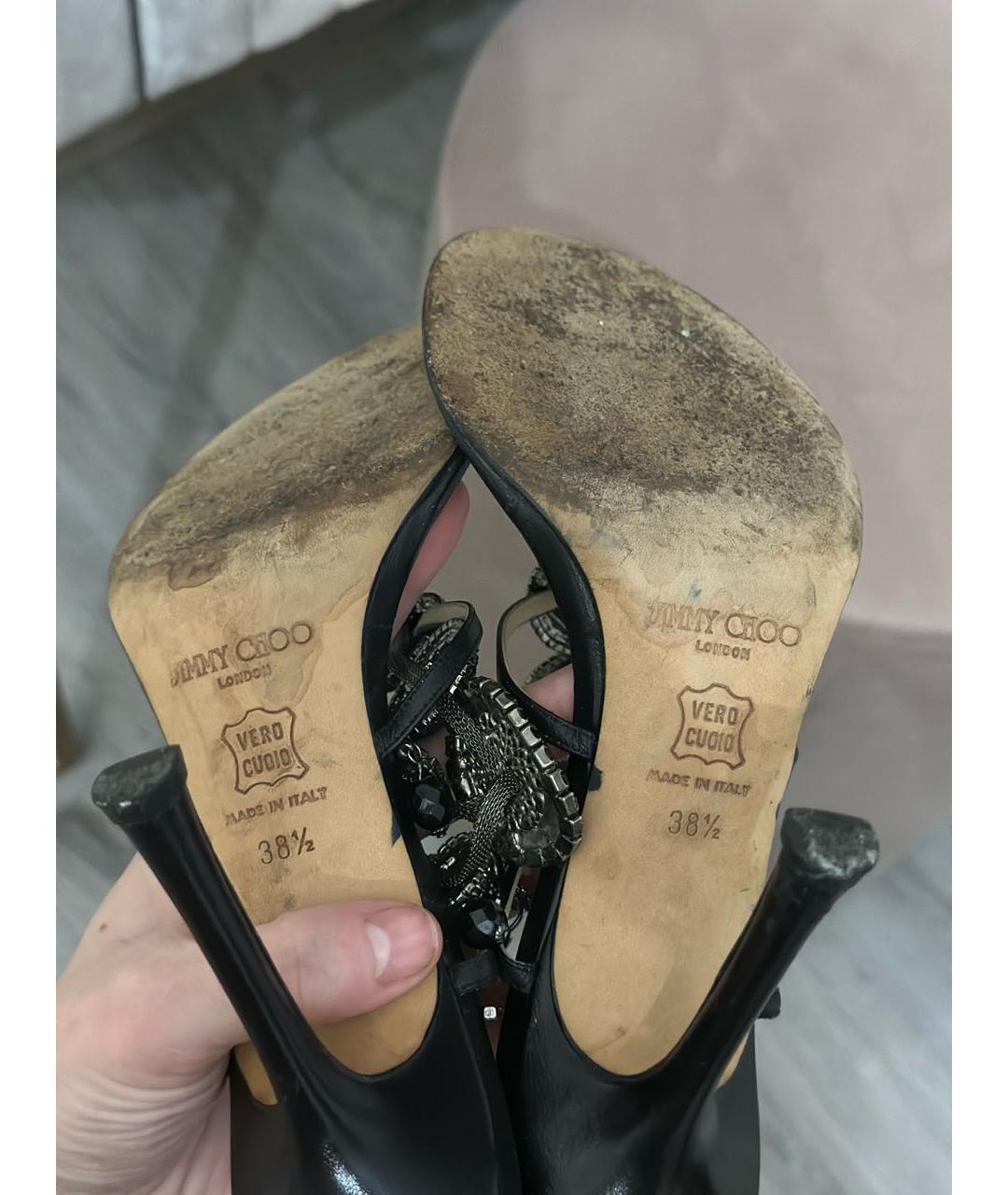 JIMMY CHOO Черные кожаные босоножки, фото 7