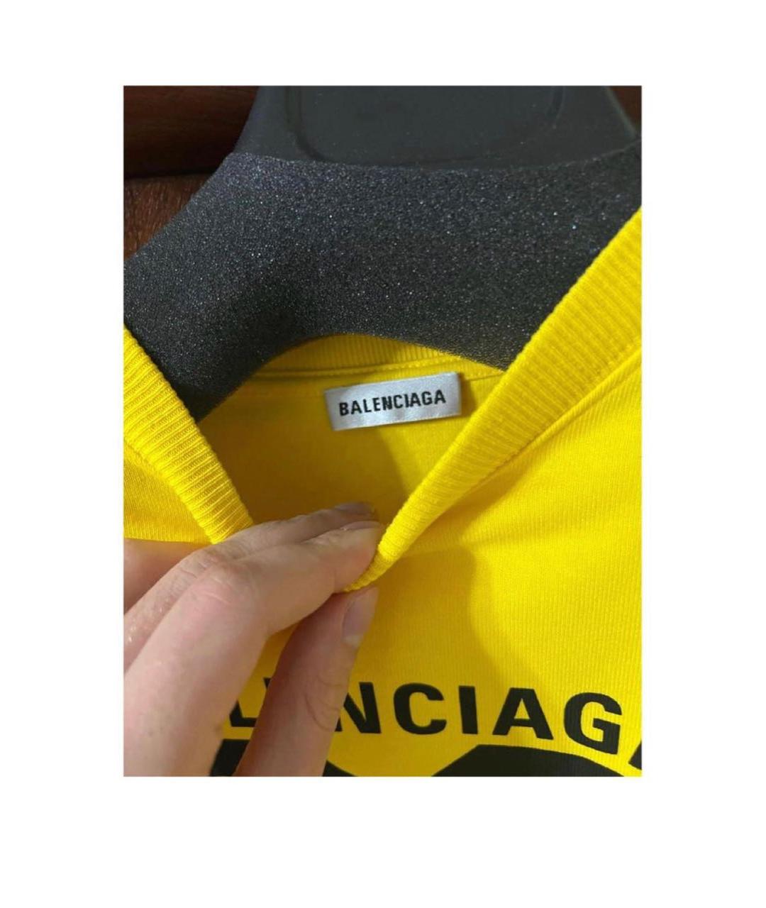 BALENCIAGA Желтая хлопковая футболка, фото 4