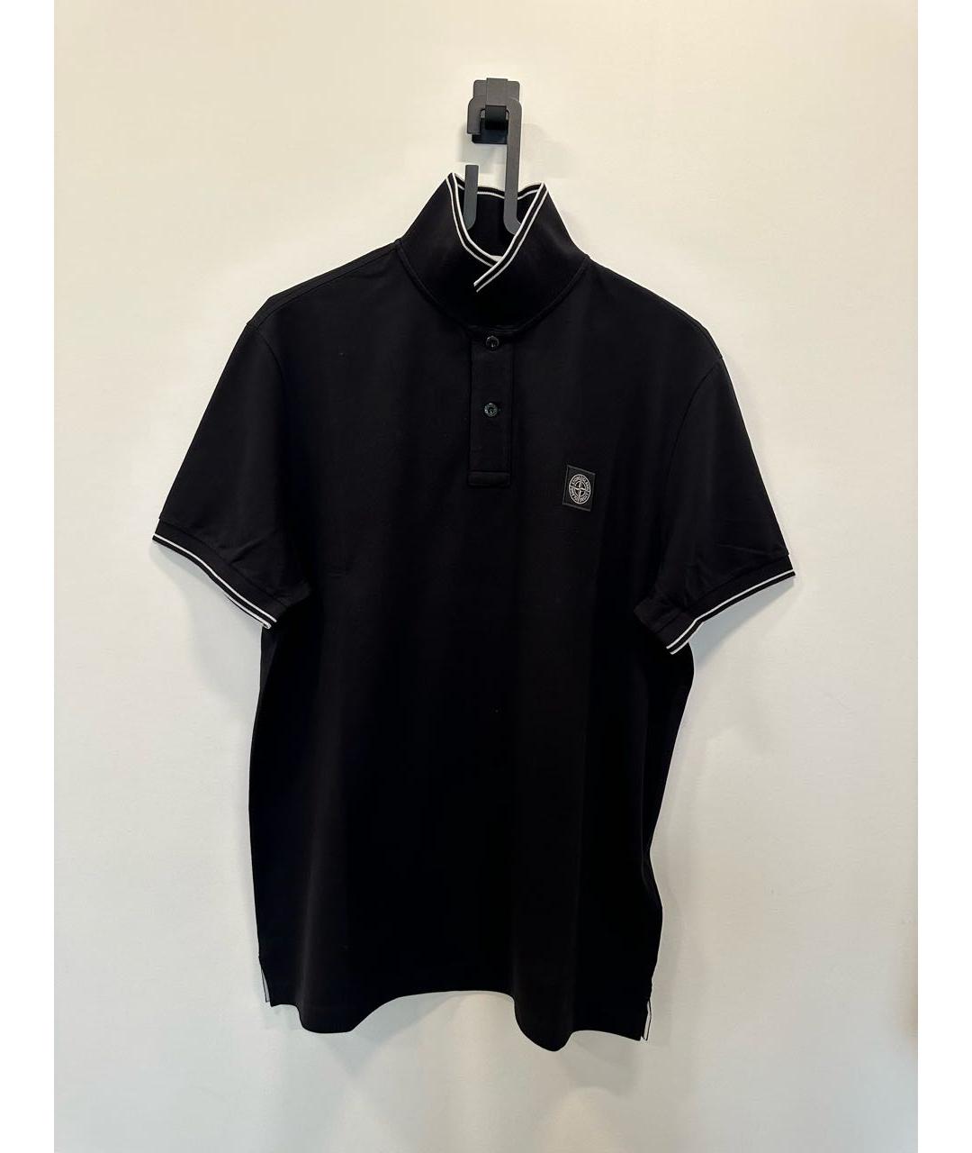 STONE ISLAND Черное хлопковое поло с коротким рукавом, фото 5