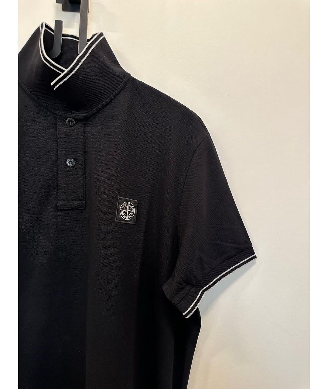 STONE ISLAND Черное хлопковое поло с коротким рукавом, фото 6