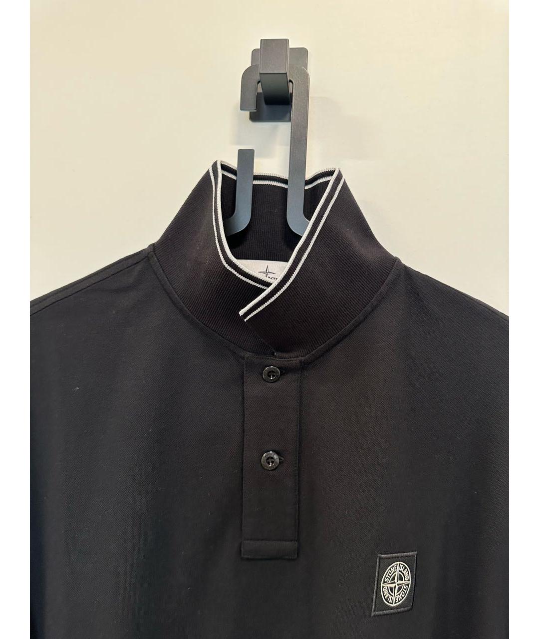 STONE ISLAND Черное хлопковое поло с коротким рукавом, фото 4