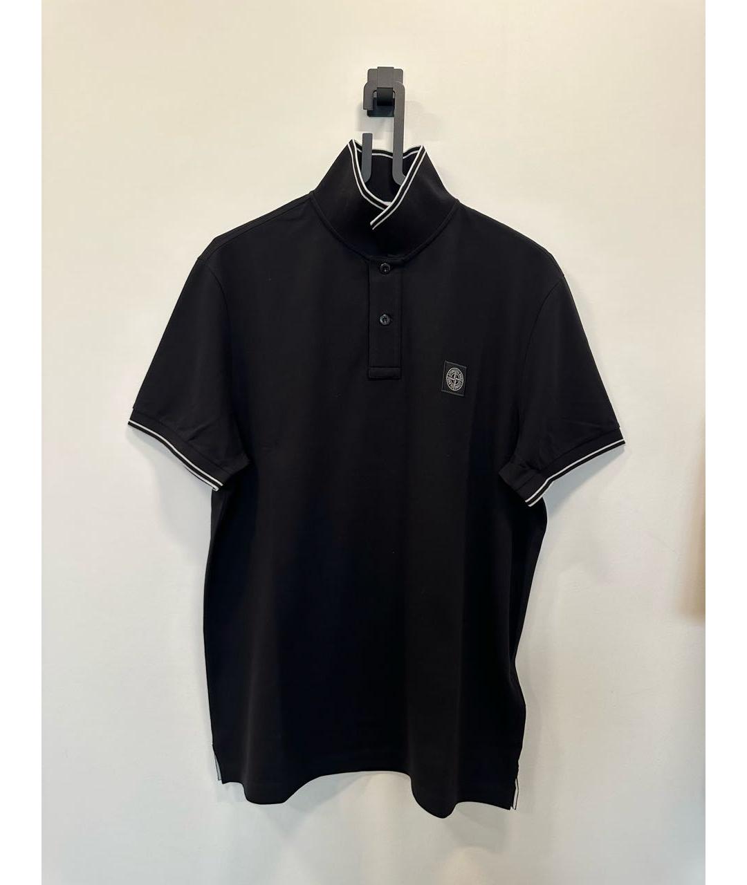 STONE ISLAND Черное хлопковое поло с коротким рукавом, фото 2