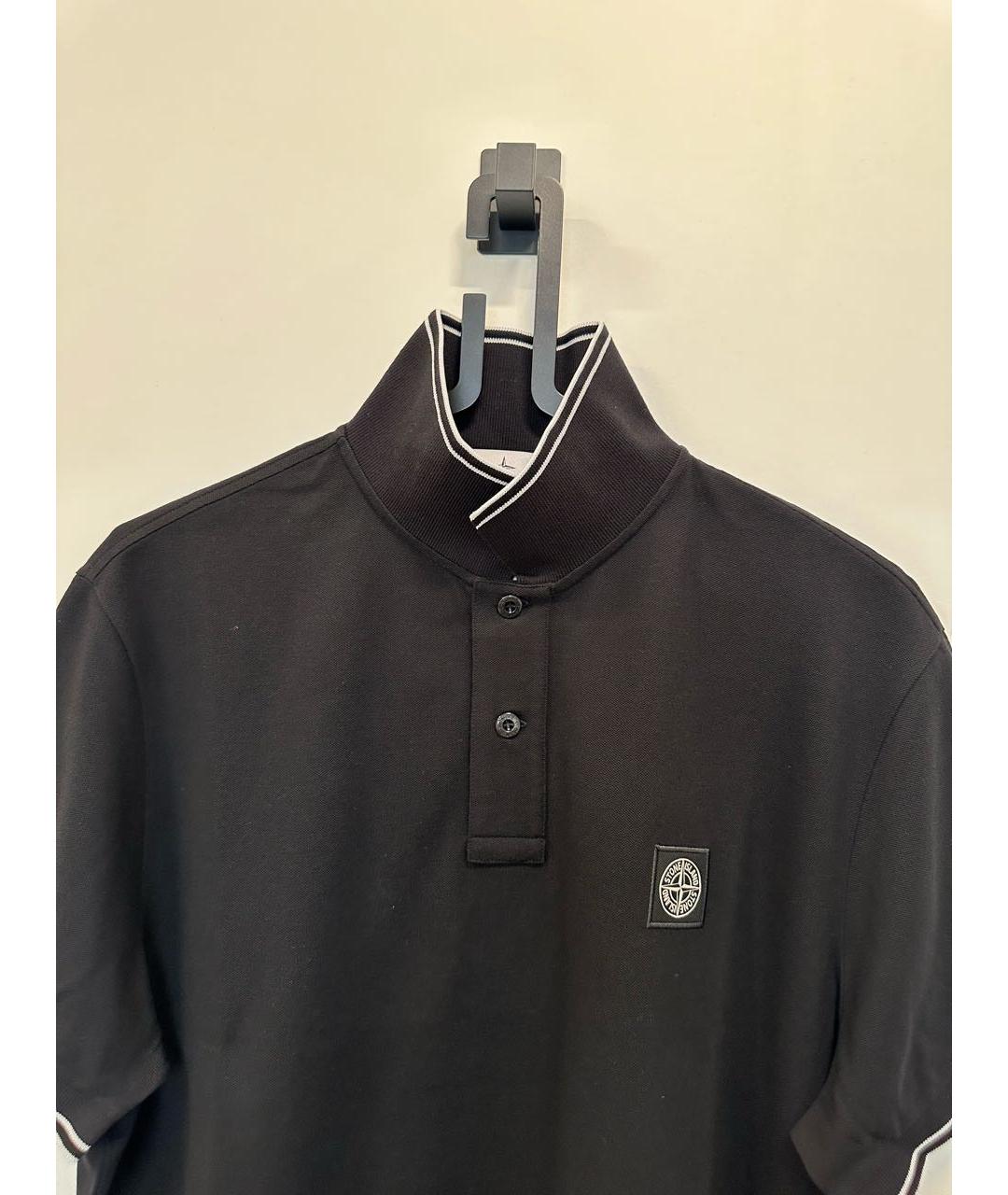 STONE ISLAND Черное хлопковое поло с коротким рукавом, фото 7