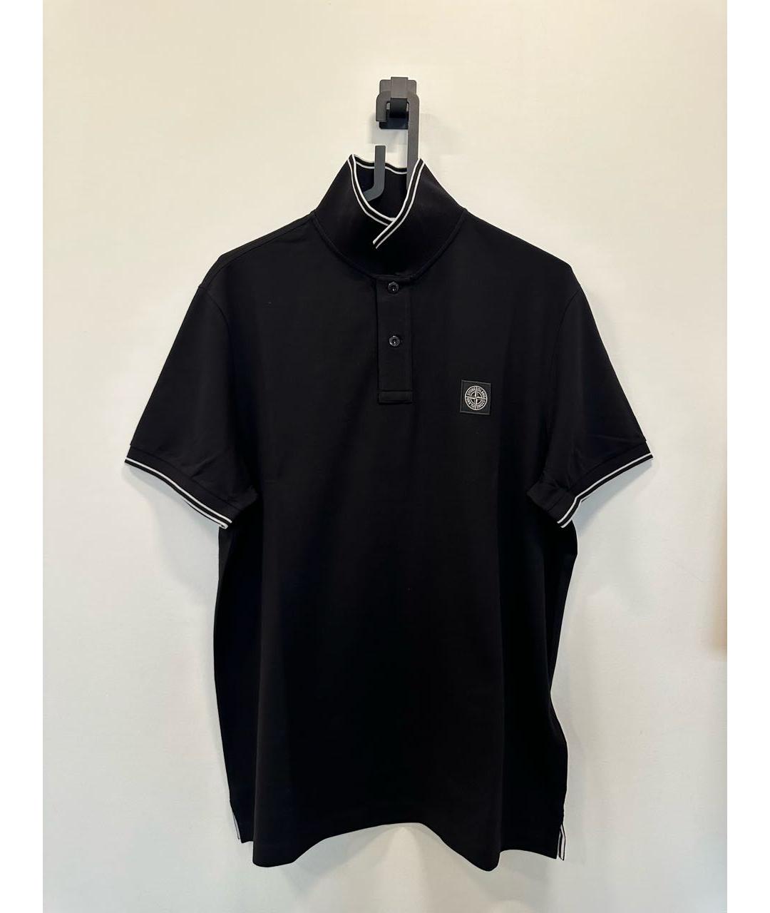 STONE ISLAND Черное хлопковое поло с коротким рукавом, фото 1