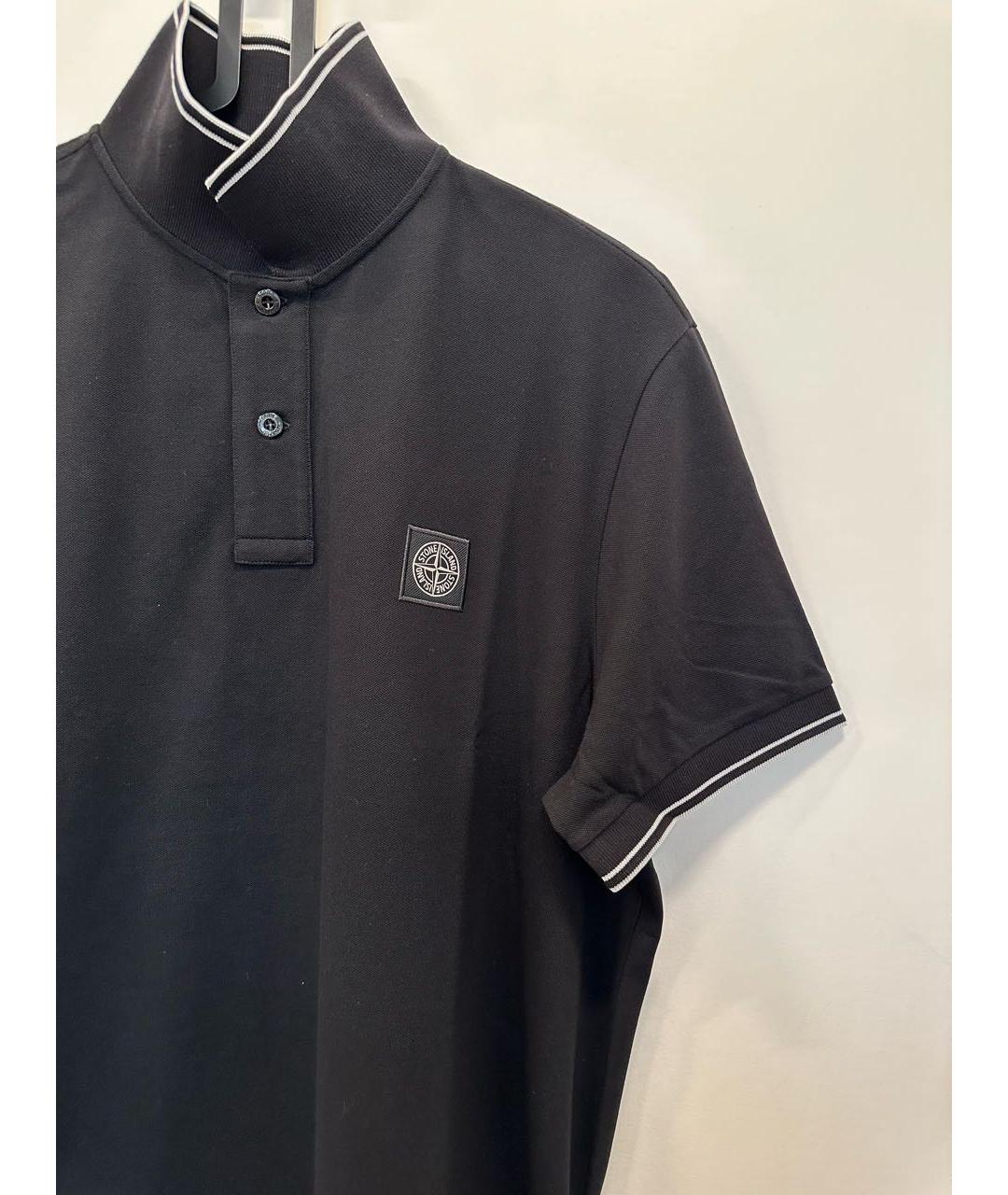 STONE ISLAND Черное хлопковое поло с коротким рукавом, фото 3