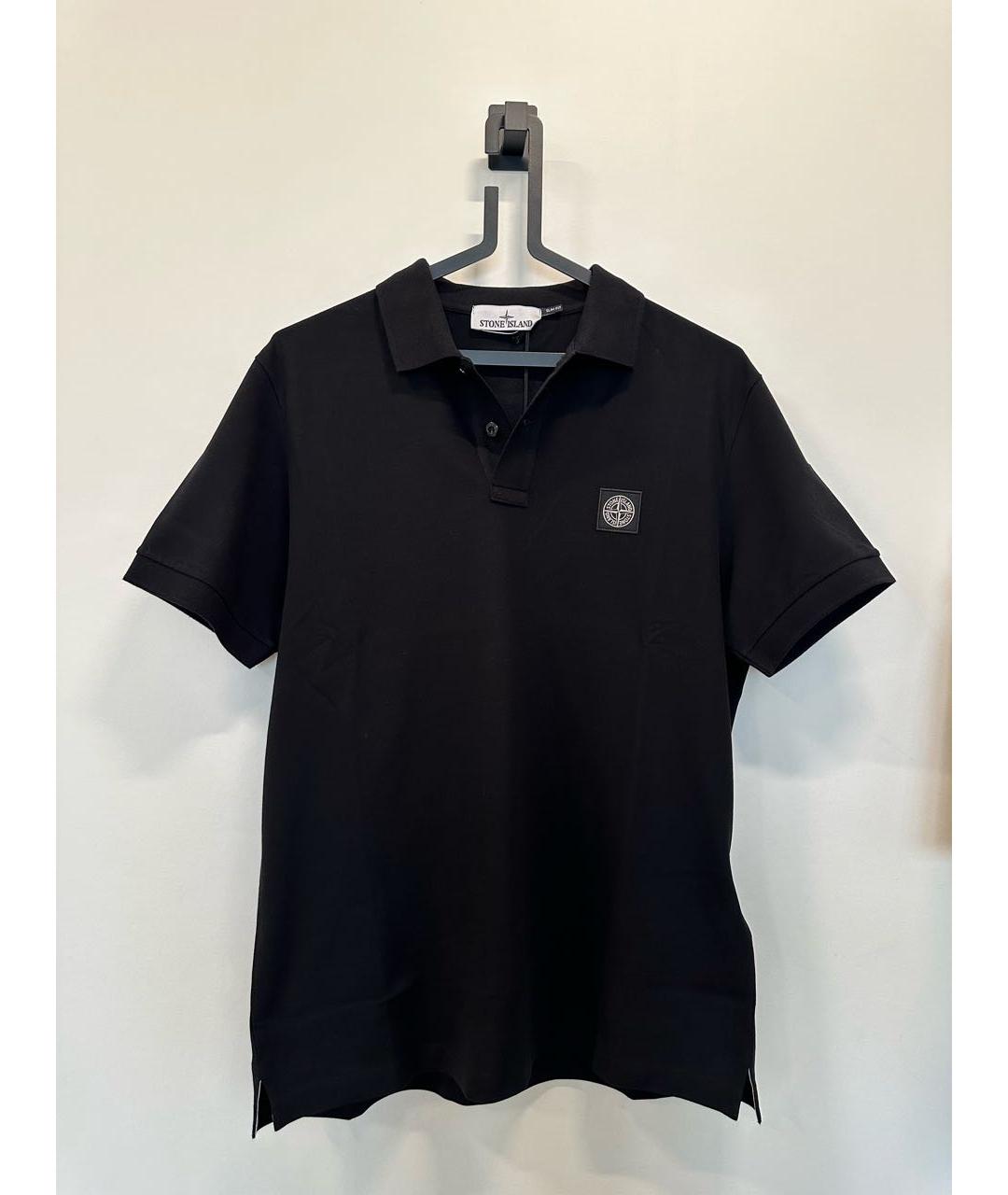 STONE ISLAND Черное хлопковое поло с коротким рукавом, фото 2