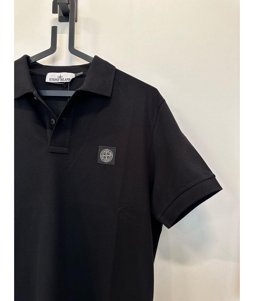 STONE ISLAND Черное хлопковое поло с коротким рукавом, фото 3