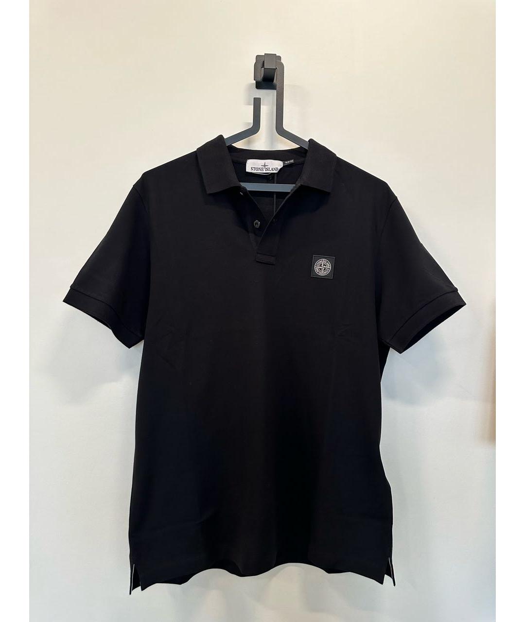 STONE ISLAND Черное хлопковое поло с коротким рукавом, фото 1