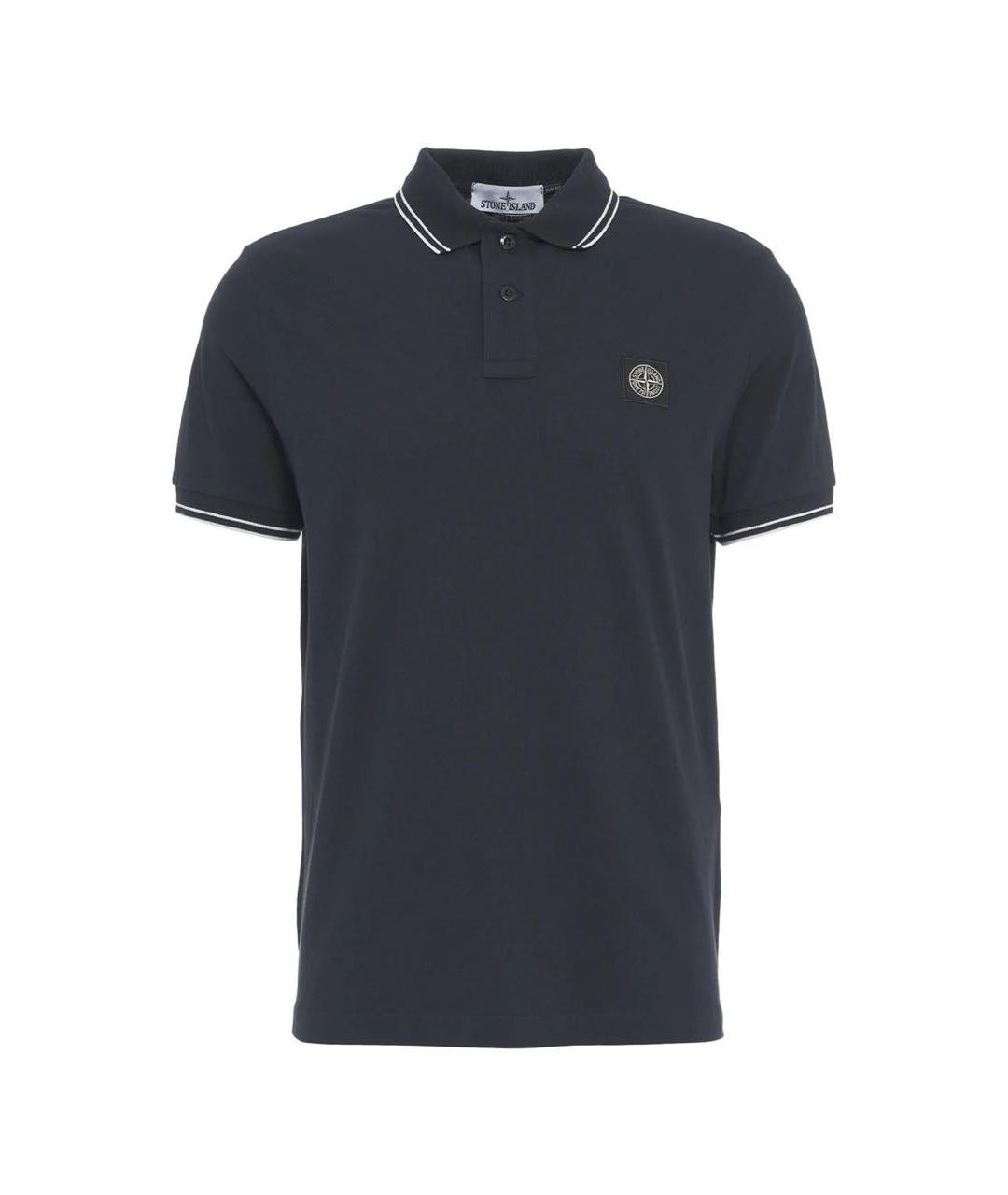 STONE ISLAND Темно-синее хлопковое поло с коротким рукавом, фото 1