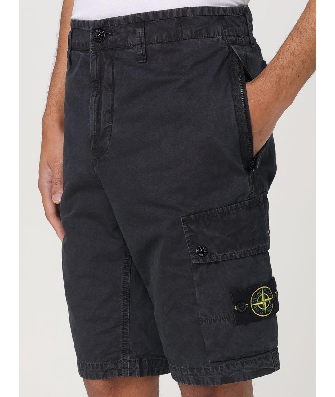STONE ISLAND Черные хлопковые шорты, фото 6