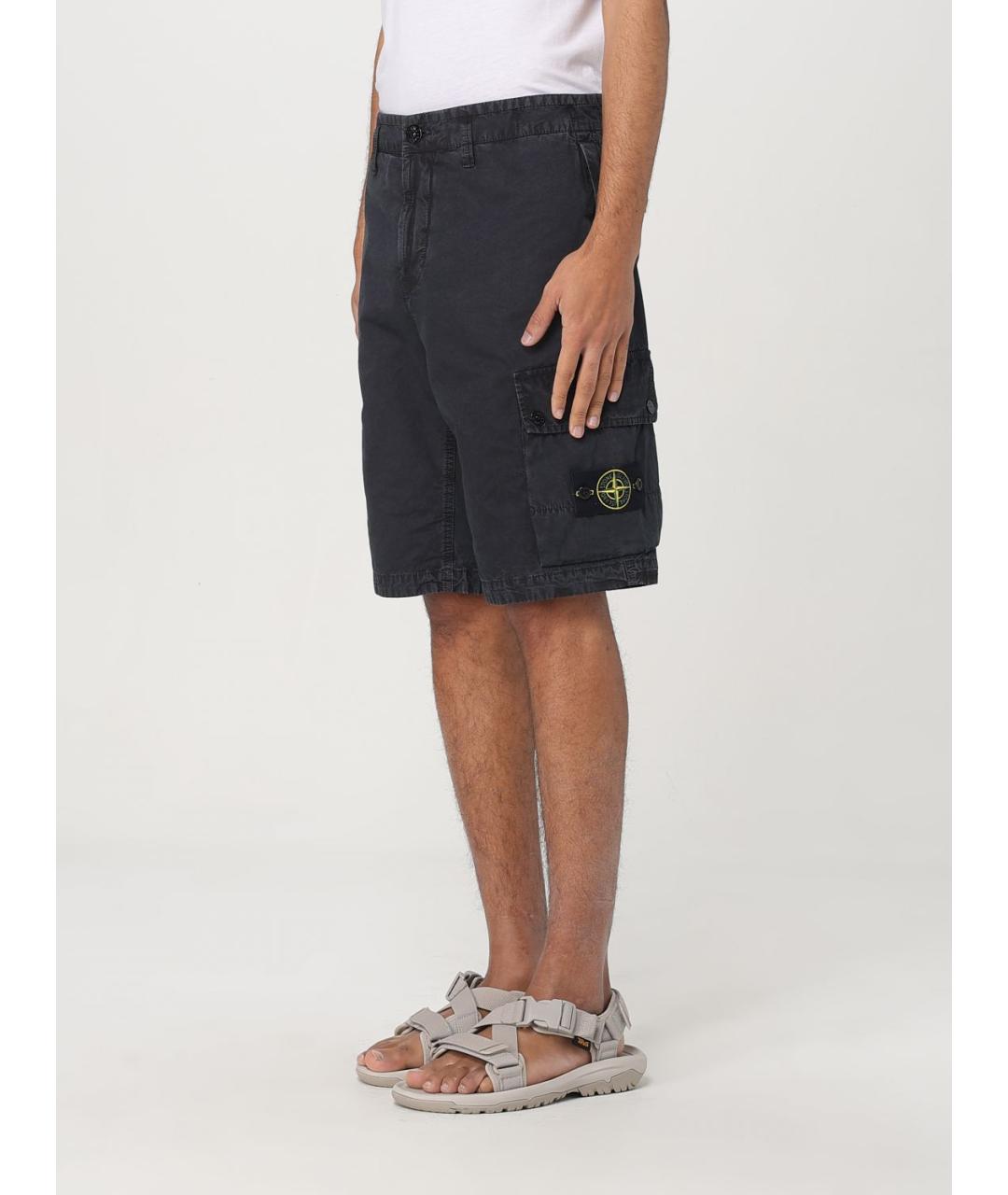 STONE ISLAND Черные хлопковые шорты, фото 5