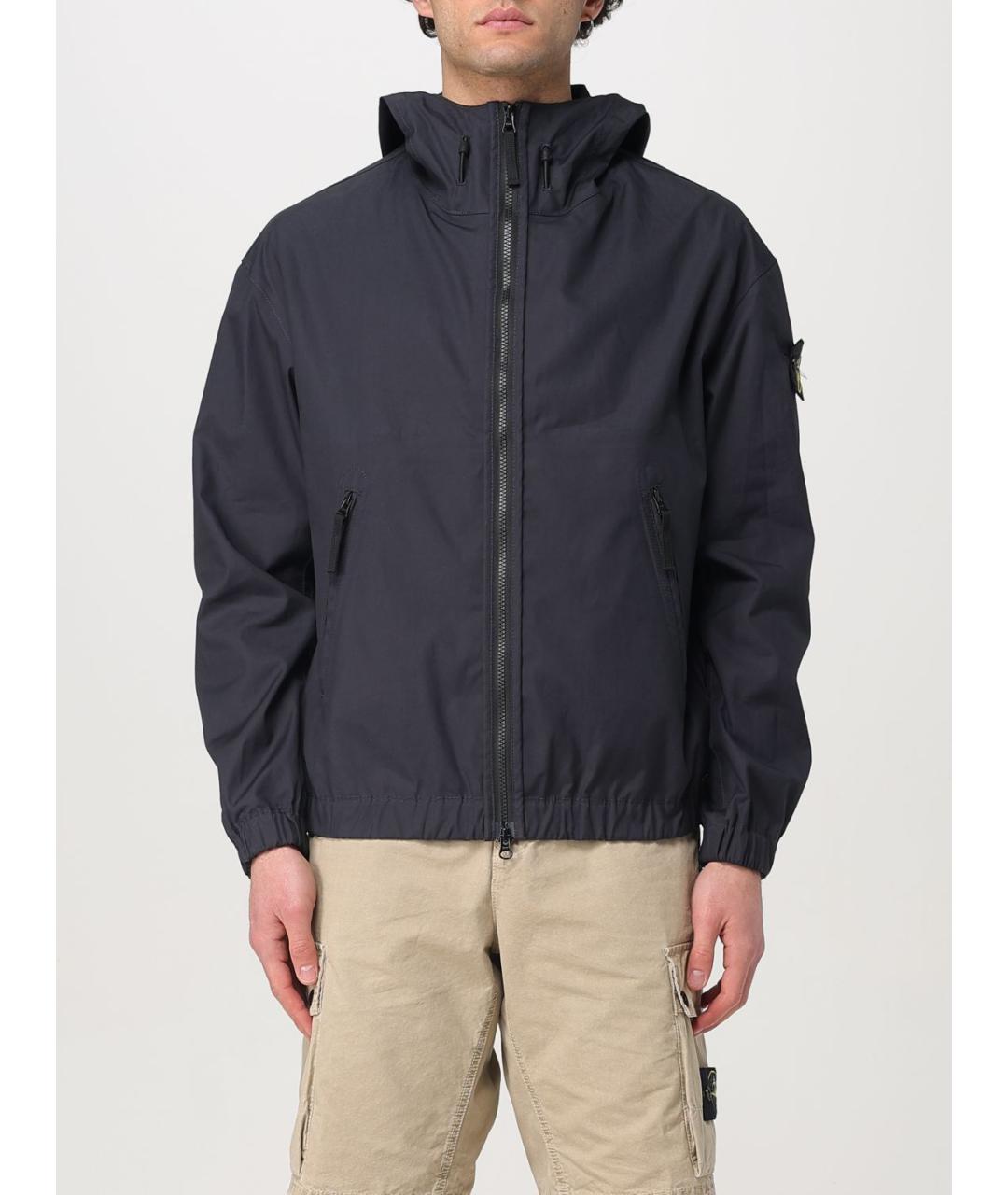 STONE ISLAND Темно-синяя синтетическая куртка, фото 2