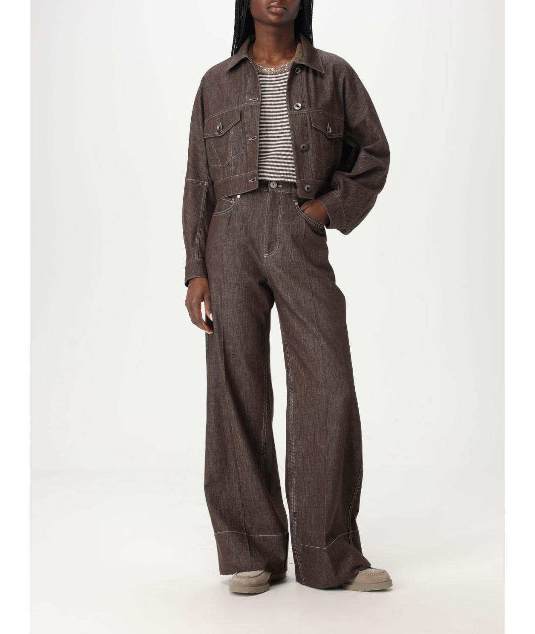 BRUNELLO CUCINELLI Коричневая хлопковая футболка, фото 3