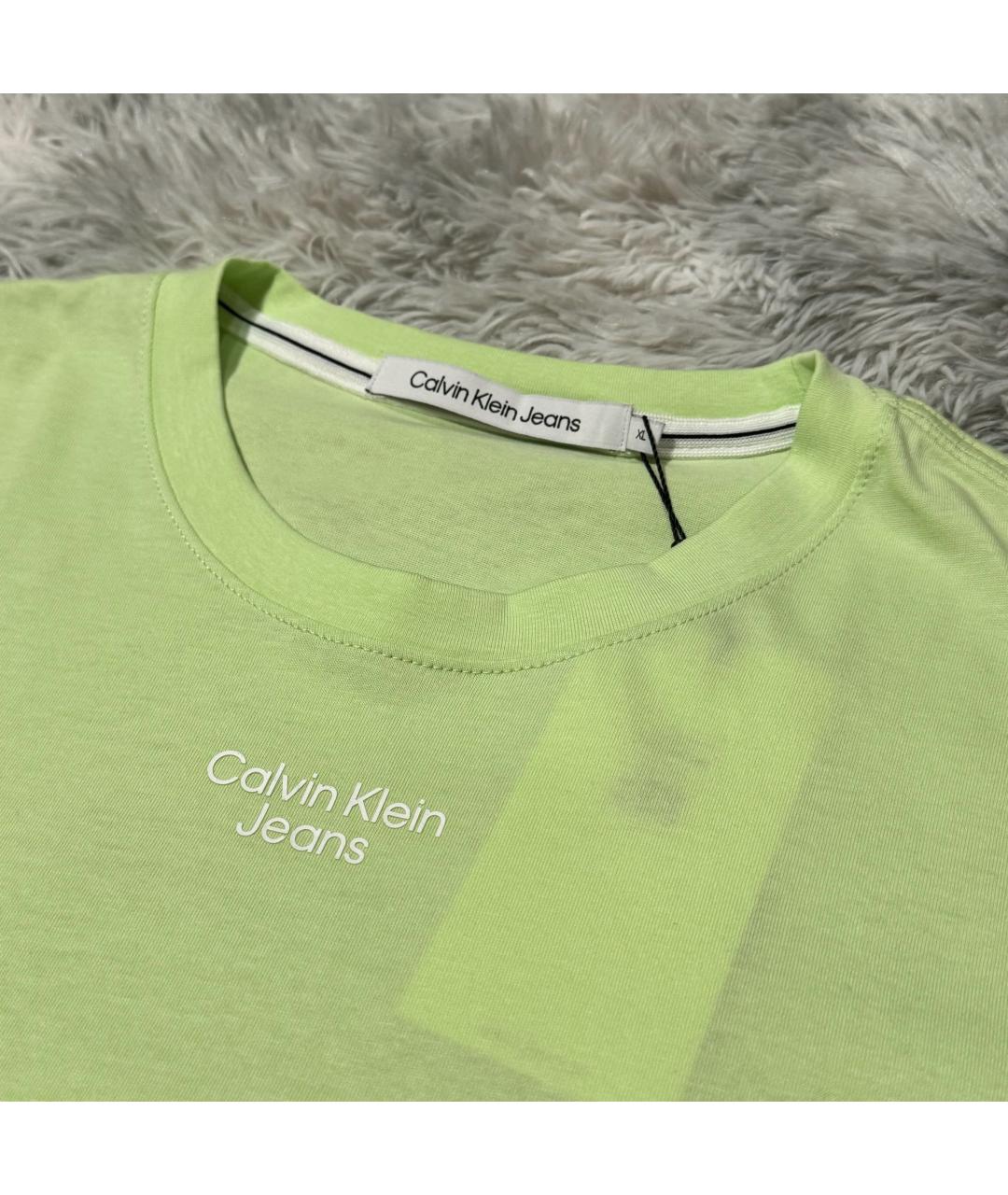 CALVIN KLEIN Салатовая хлопковая футболка, фото 3