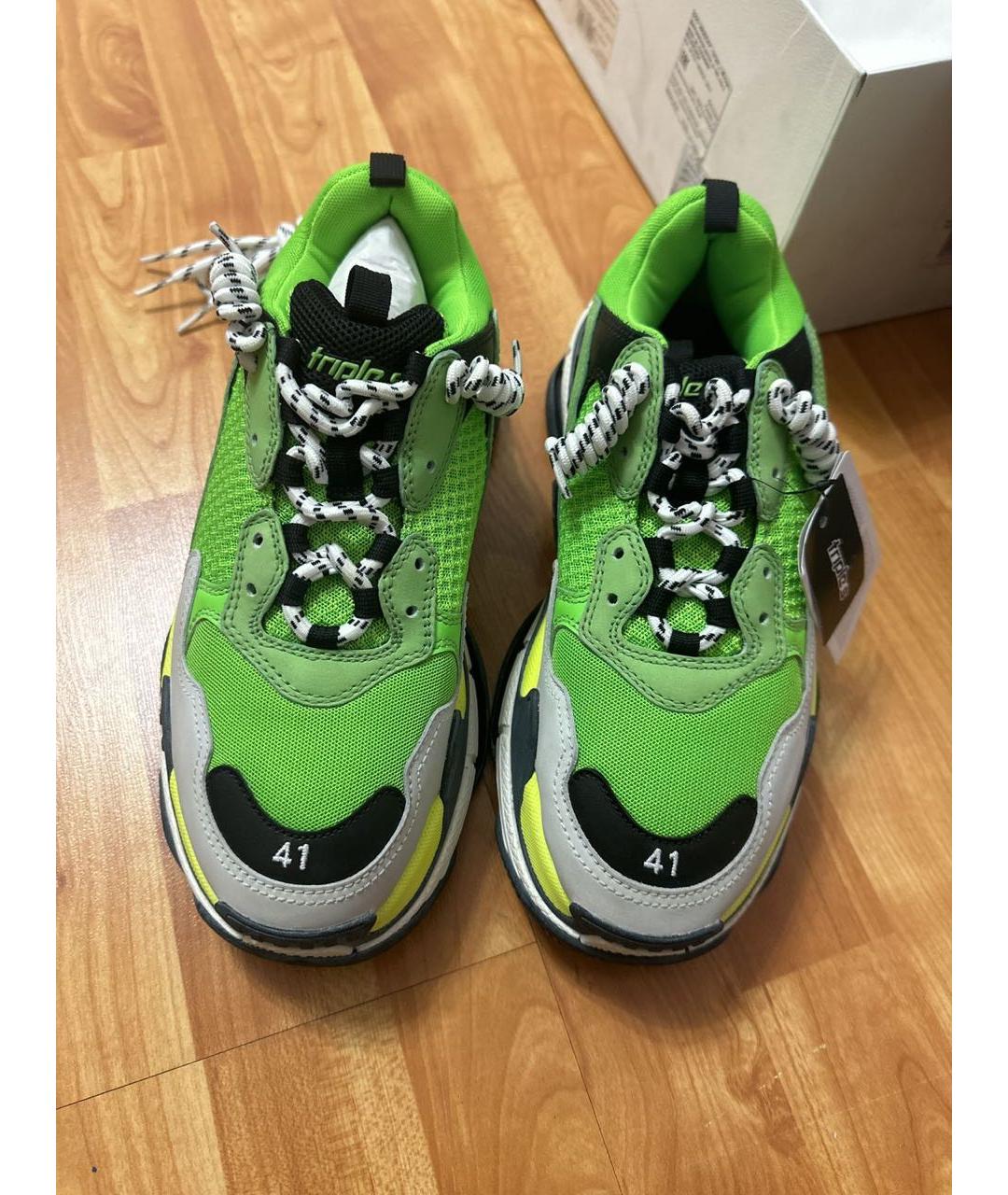BALENCIAGA Зеленые кожаные низкие кроссовки / кеды, фото 2
