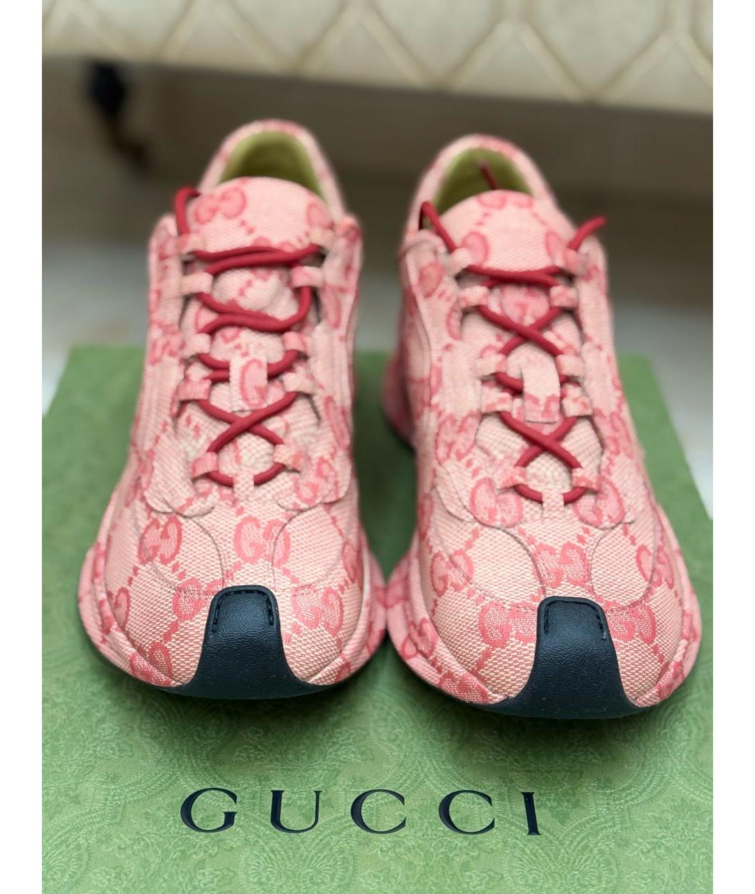 GUCCI Коралловые кожаные кроссовки, фото 2