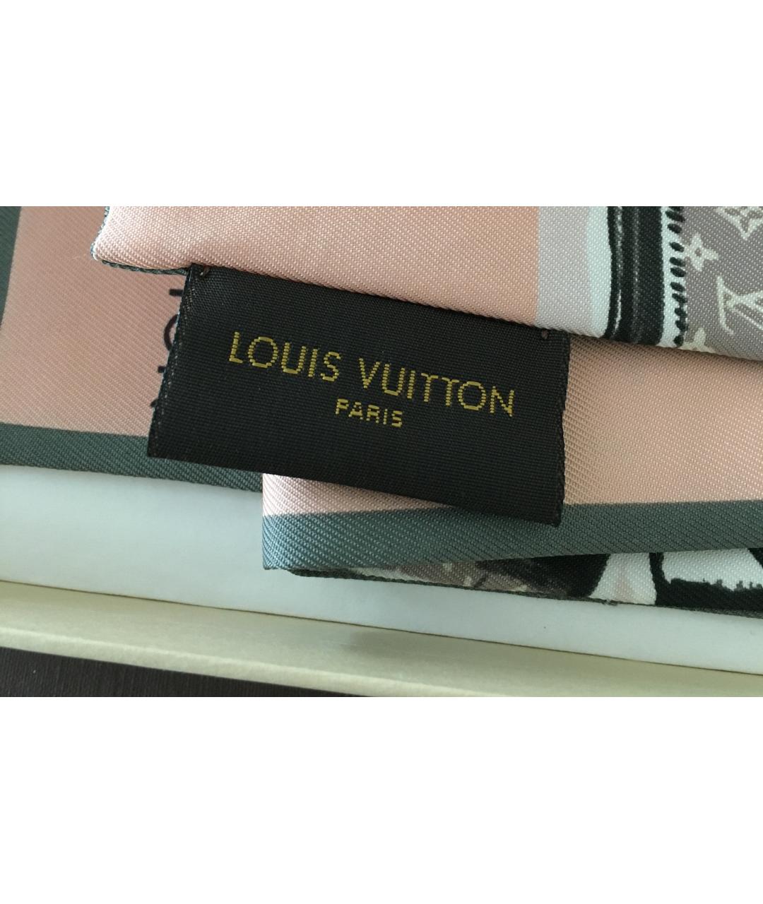 LOUIS VUITTON Розовый шелковый шарф, фото 7