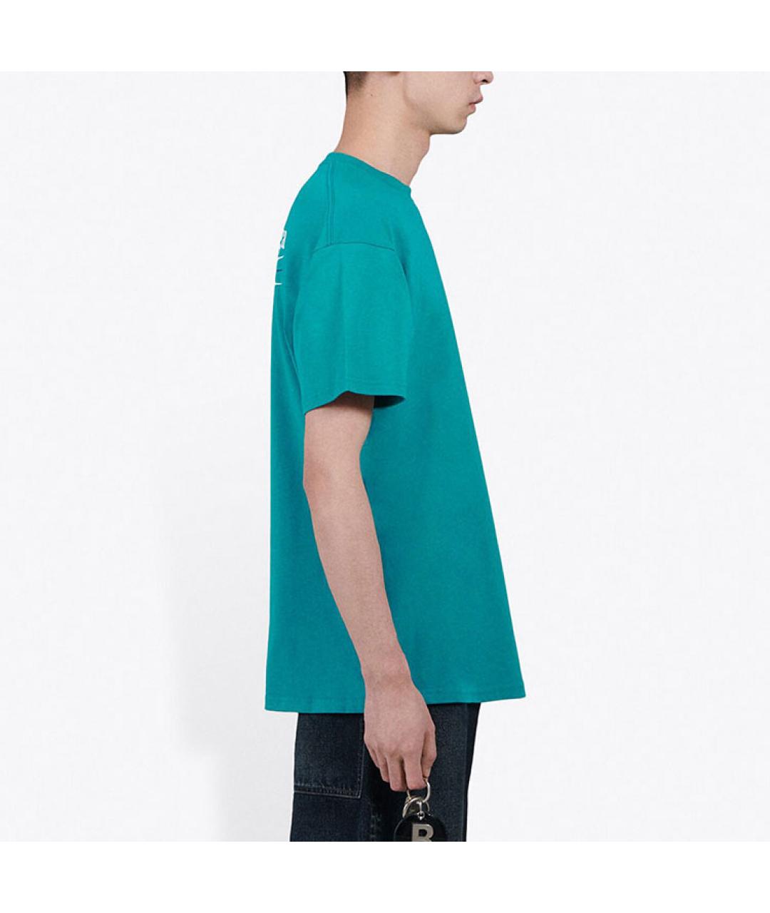BALENCIAGA Бирюзовая хлопковая футболка, фото 5