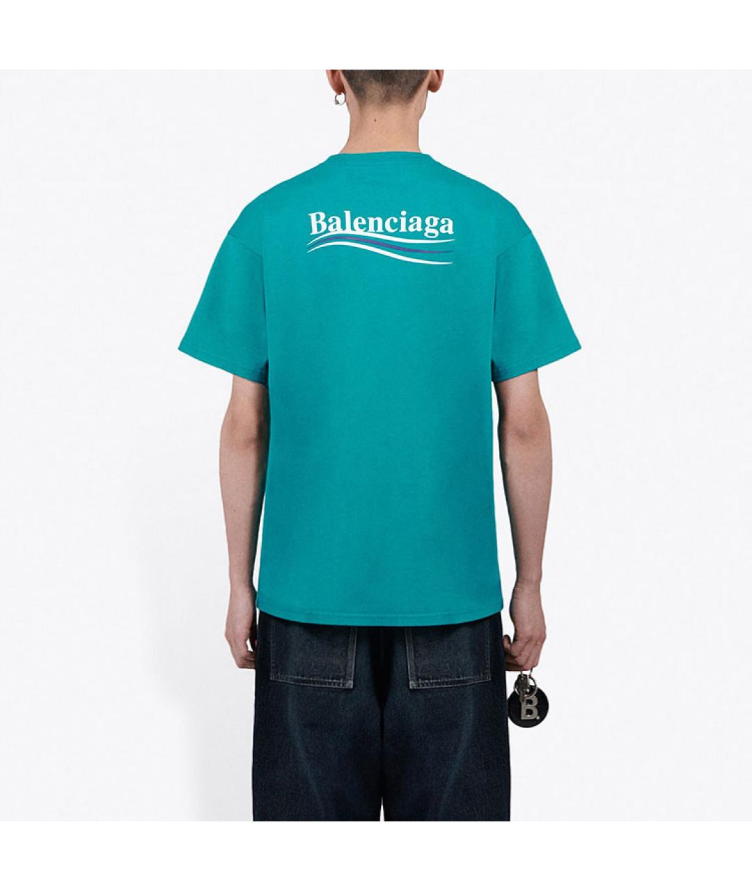 BALENCIAGA Бирюзовая хлопковая футболка, фото 4