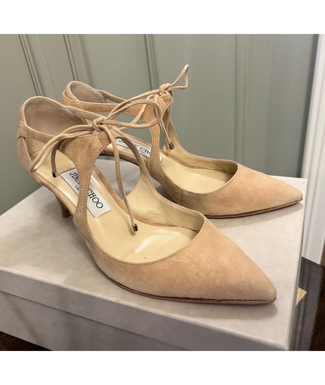 JIMMY CHOO Бежевые замшевые туфли, фото 4