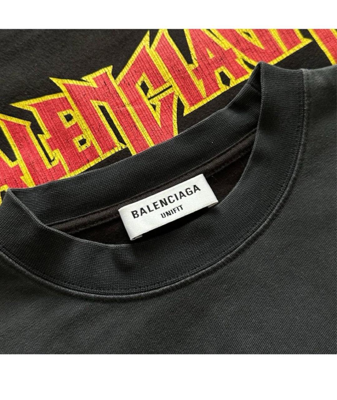 BALENCIAGA Черная хлопковая футболка, фото 3