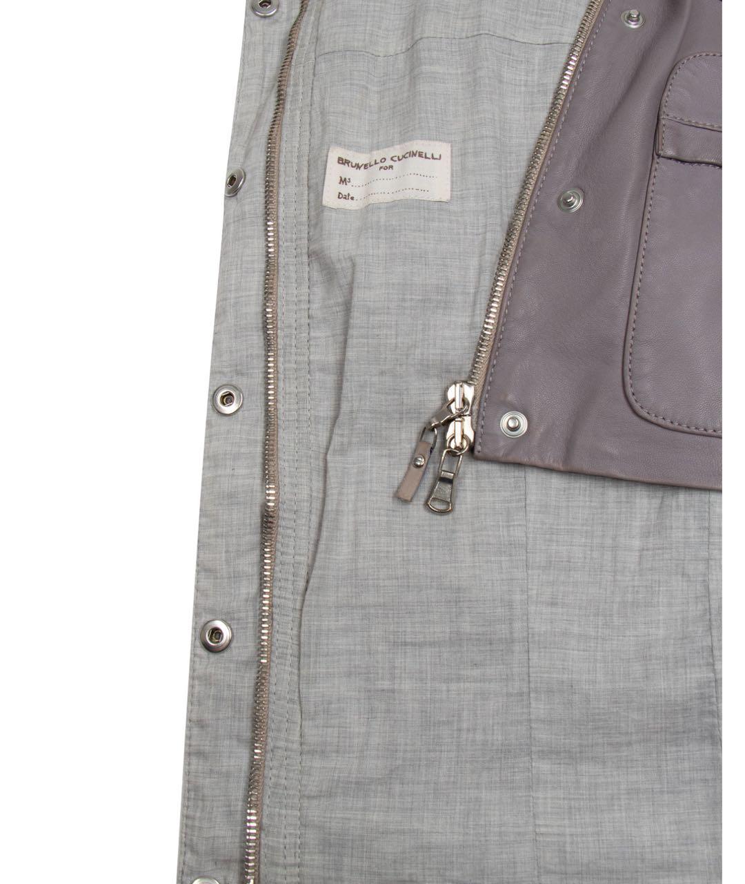 BRUNELLO CUCINELLI Серая кожаная куртка, фото 6
