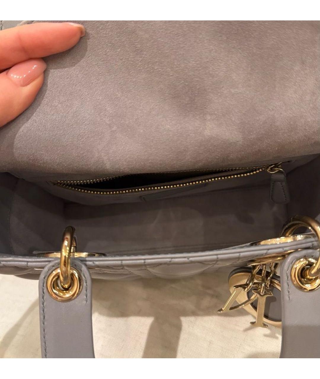 CHRISTIAN DIOR Серая кожаная сумка с короткими ручками, фото 6