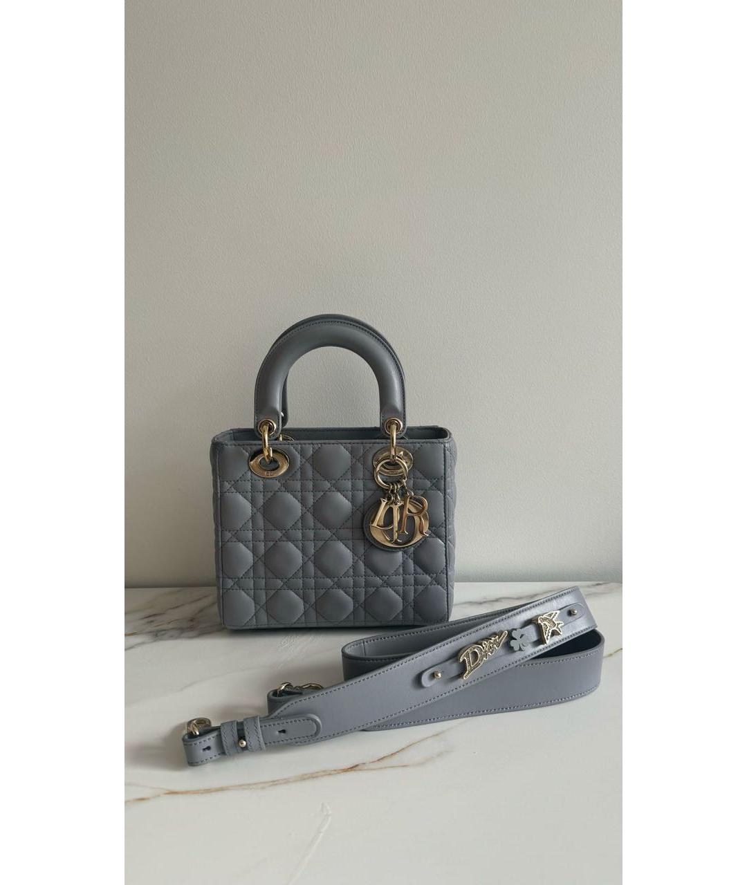 CHRISTIAN DIOR Серая кожаная сумка с короткими ручками, фото 9