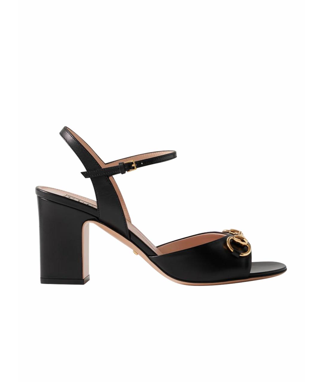 GUCCI Черные кожаные босоножки, фото 1