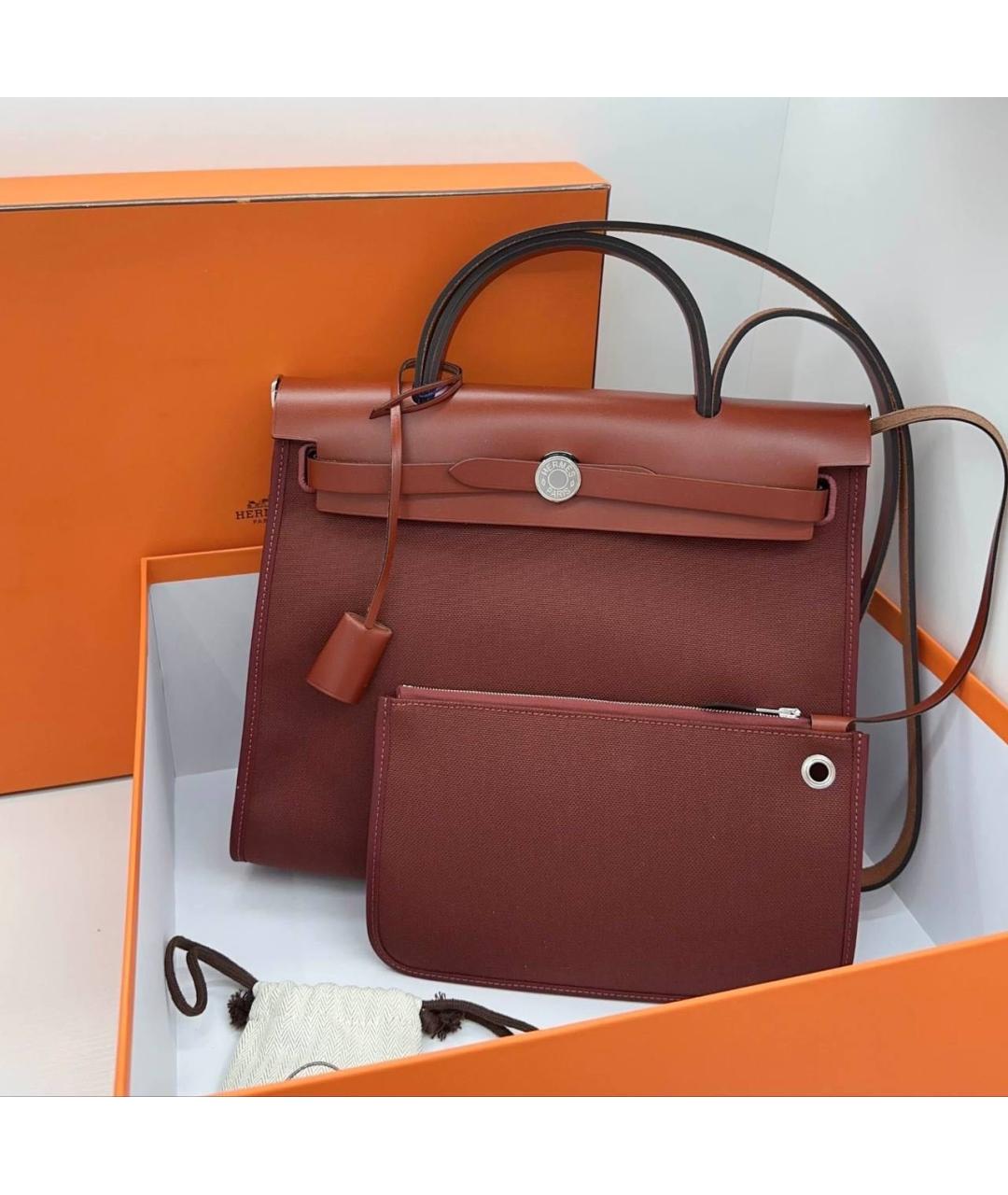 HERMES Бордовая кожаная сумка тоут, фото 2