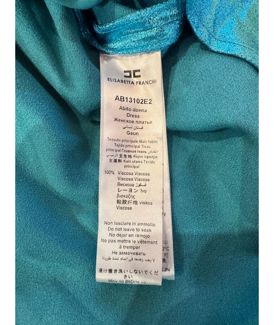 ELISABETTA FRANCHI Бирюзовое вискозное коктейльное платье, фото 8