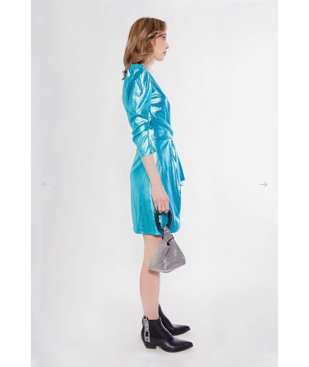 ELISABETTA FRANCHI Бирюзовое вискозное коктейльное платье, фото 7