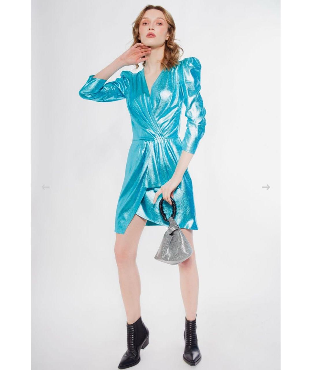ELISABETTA FRANCHI Бирюзовое вискозное коктейльное платье, фото 5