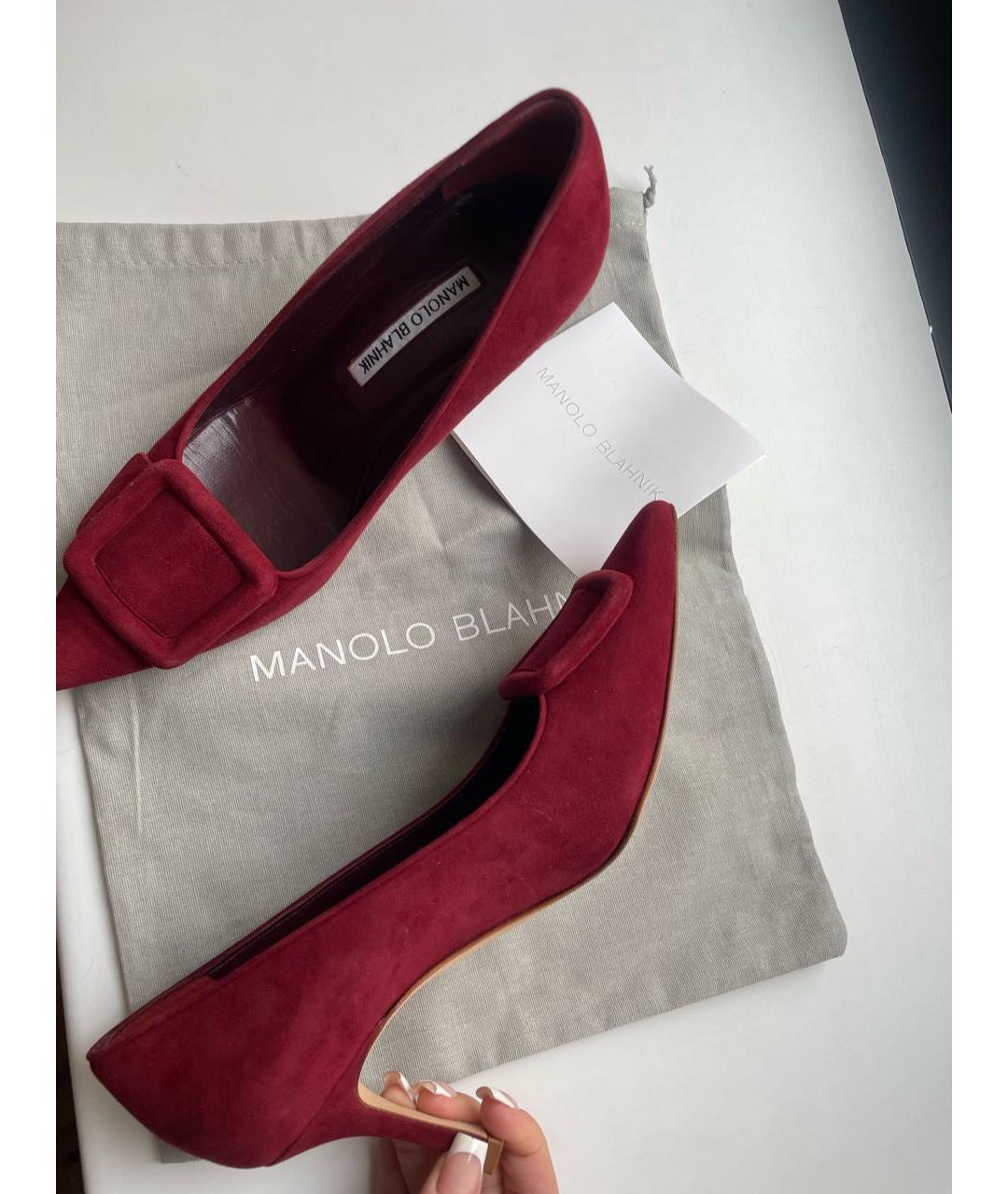 MANOLO BLAHNIK Бордовые замшевые туфли, фото 8