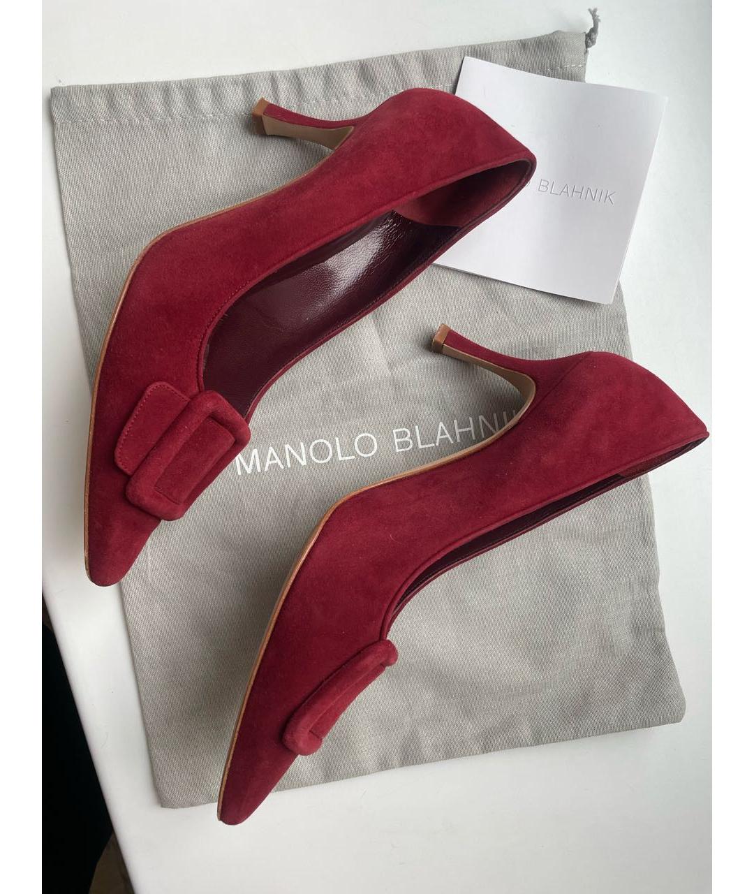 MANOLO BLAHNIK Бордовые замшевые туфли, фото 7