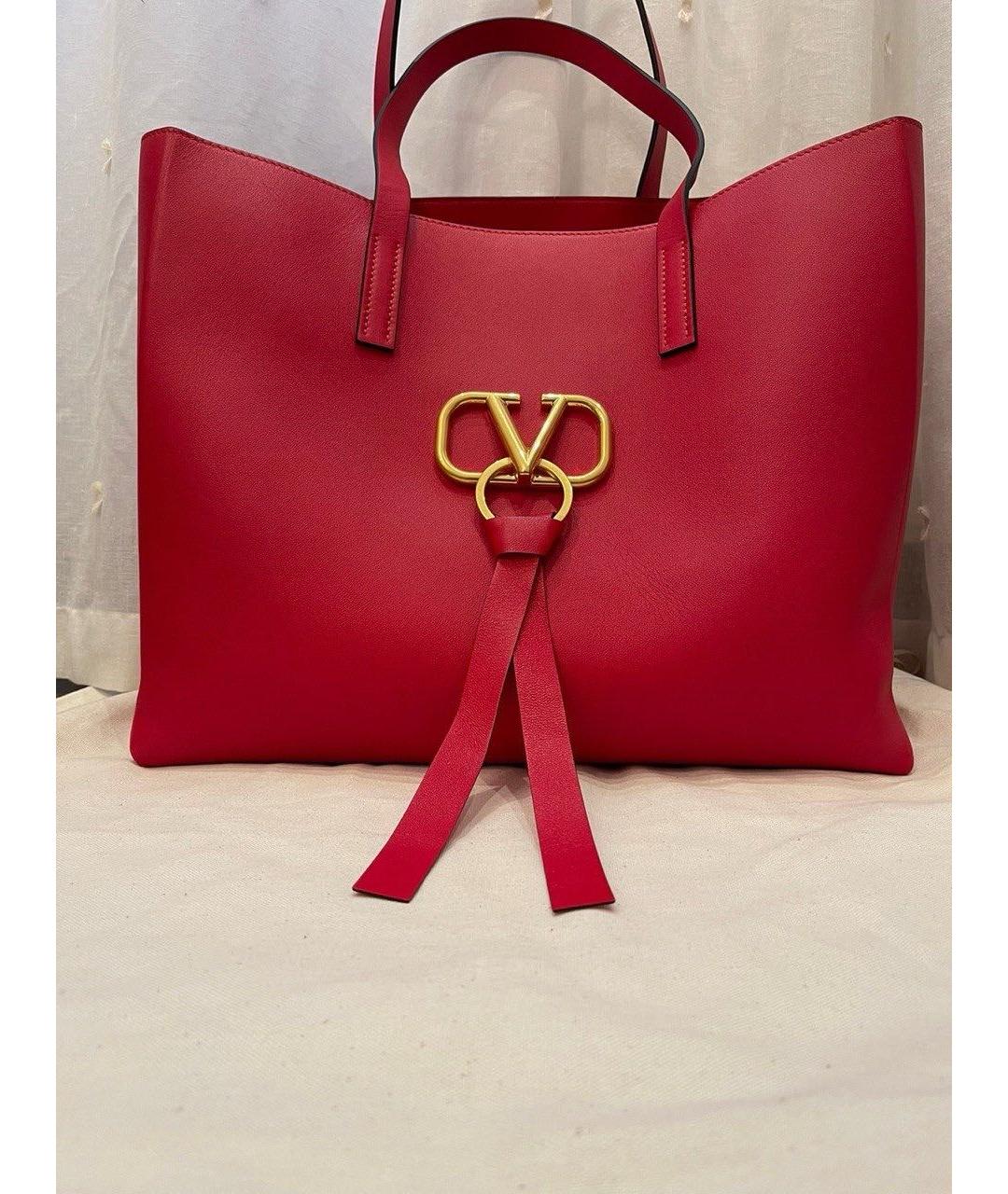 VALENTINO Красная кожаная сумка тоут, фото 2