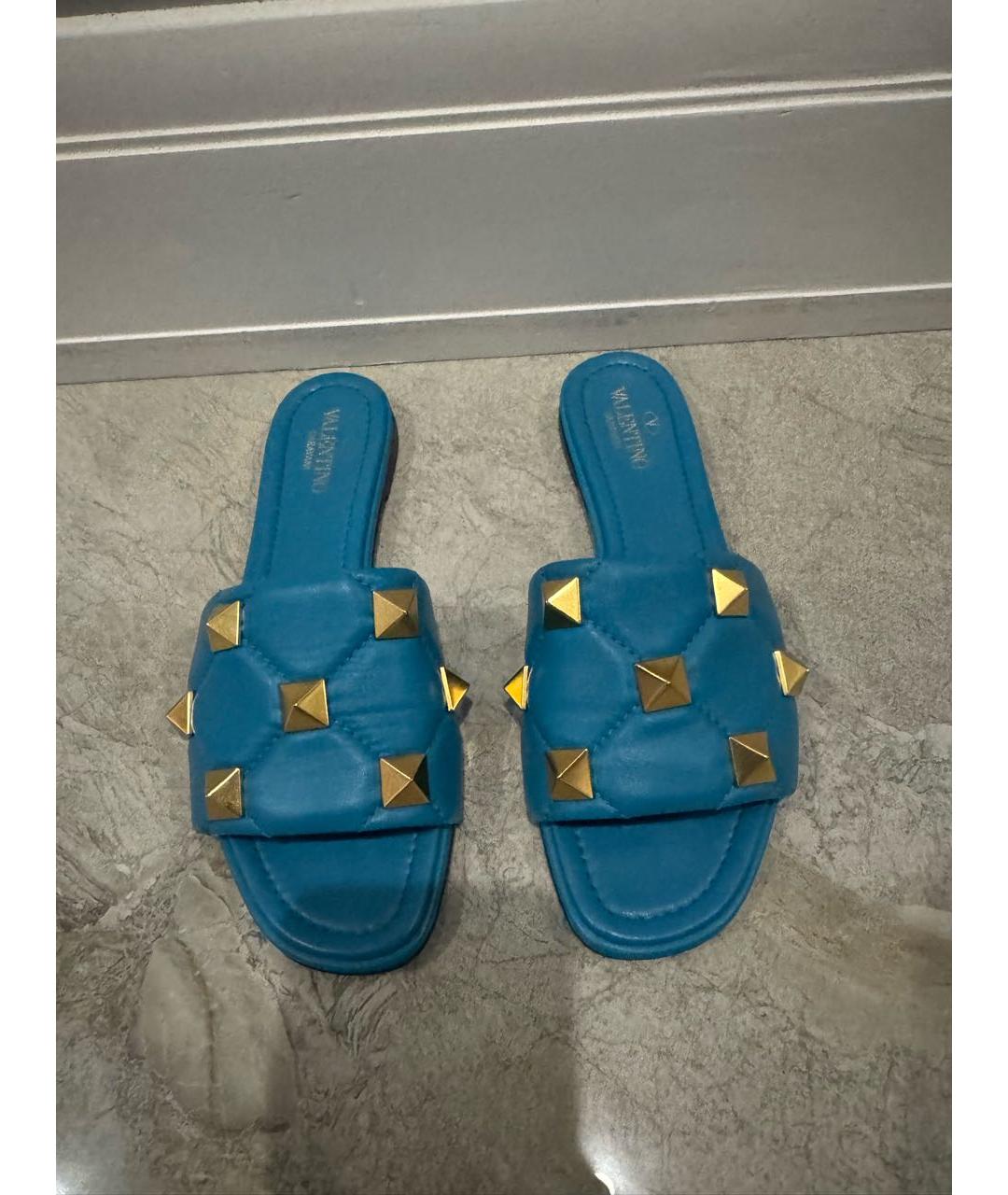 VALENTINO Бирюзовые кожаные мюли, фото 2